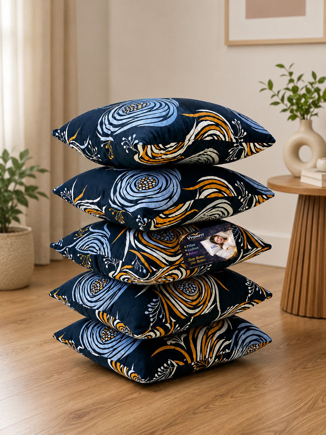 vyomfit Microfibre Cushion Pack of 5 Printed Premium Cushion Set | (16x16 inch)-picture-34