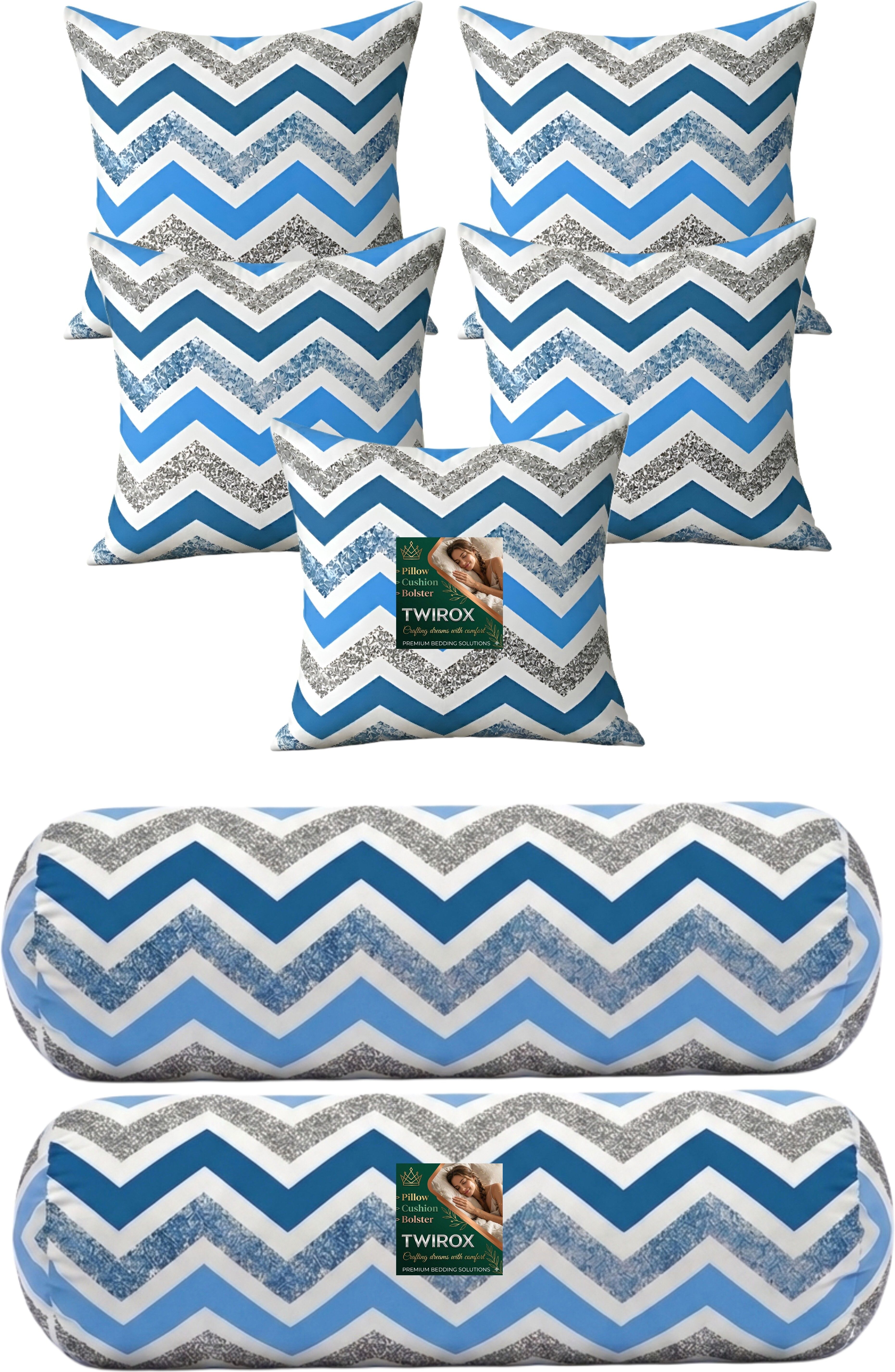 Microfibre Bolster Pack of 7 Geometric Premium Cushion Bolster Set-image-25