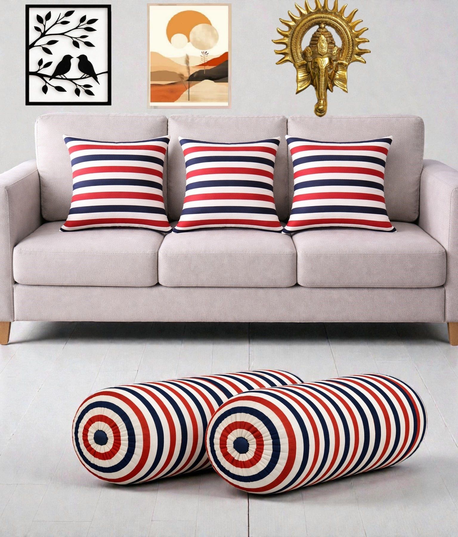 changers Microfibre Bolster Pack of 5 Geometric Combo Set Of 3 Cushion And 2 Bolster-picture-19