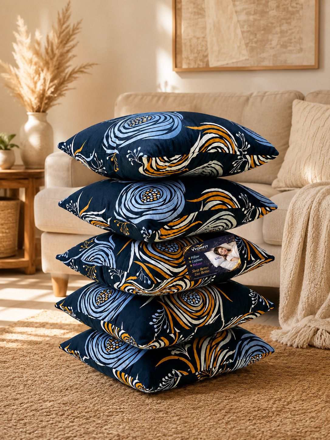vyomfit Microfibre Cushion Pack of 5 Printed Premium Cushion Set | (16x16 inch)-picture-39