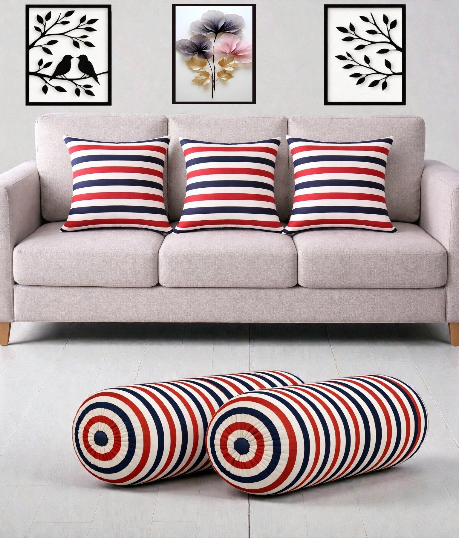 changers Microfibre Bolster Pack of 5 Floral Combo Set Of 3 Cushion And 2 Bolster-picture-43