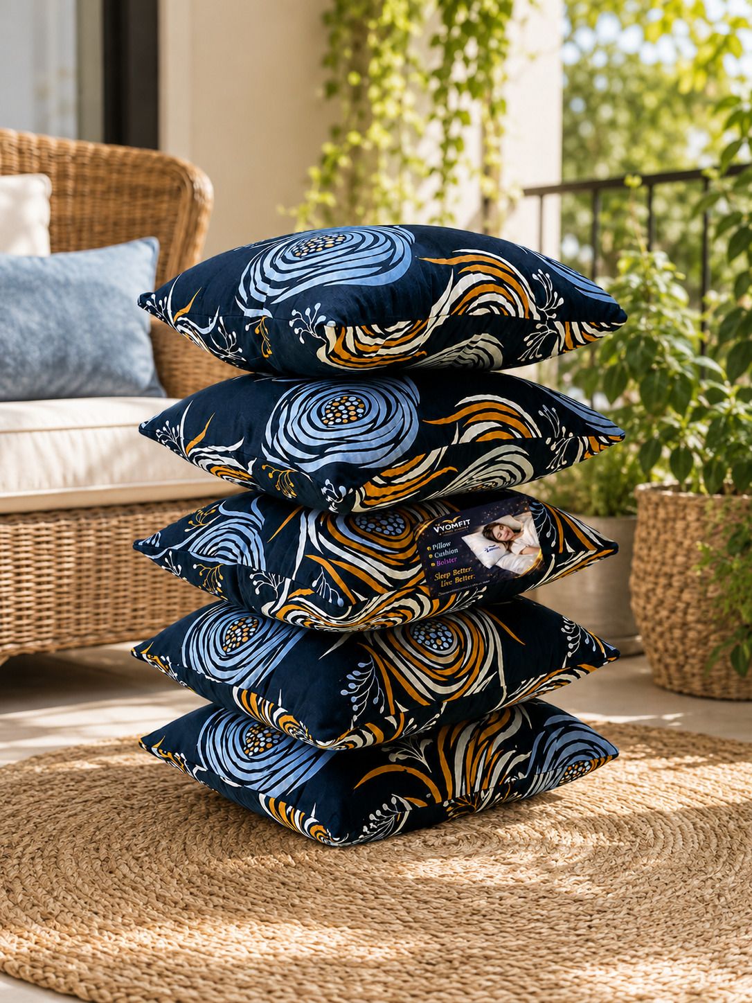 Microfibre Cushion Pack of 5 Printed Premium Cushion Set | (16x16 inch)-image-41