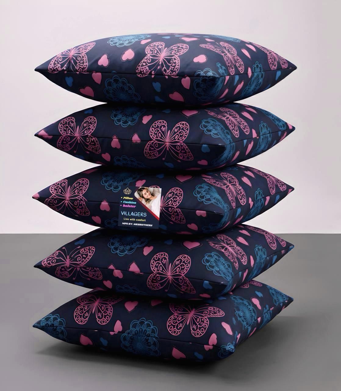 Microfibre Cushion Pack of 5 Geometric Premium Cushion Set | (16x16 inch)-image-17