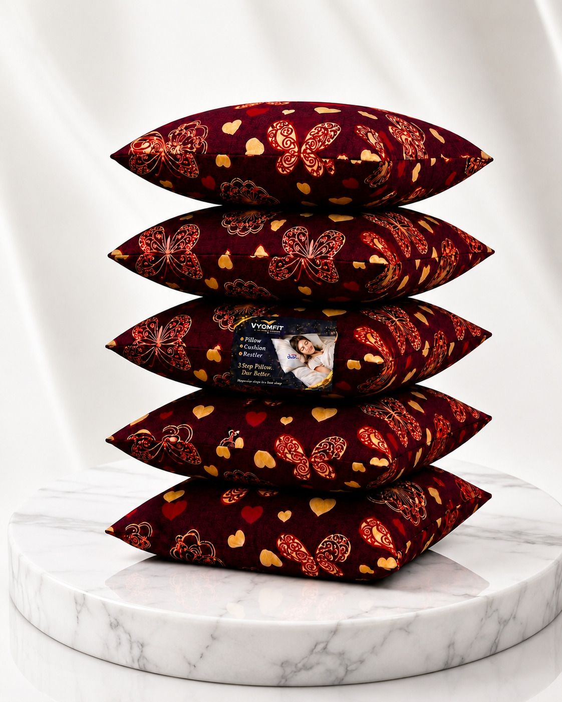 Microfibre Cushion Pack of 5 Printed Premium Cushion Set | (16x16 inch)-image-42