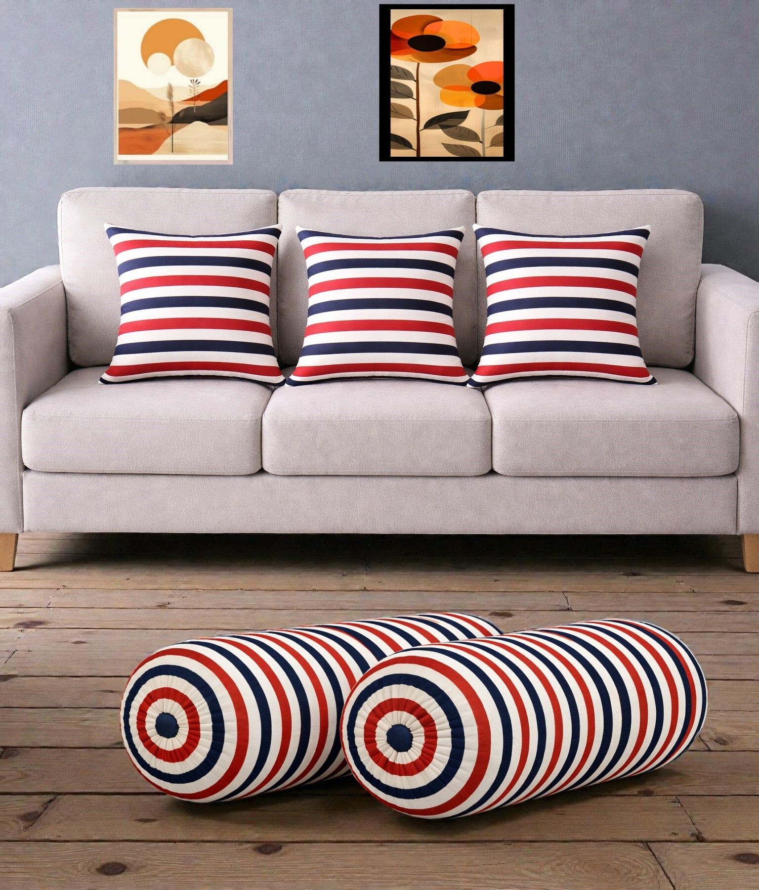 Microfibre Bolster Pack of 5 Geometric Combo Set Of 3 Cushion And 2 Bolster-image-3