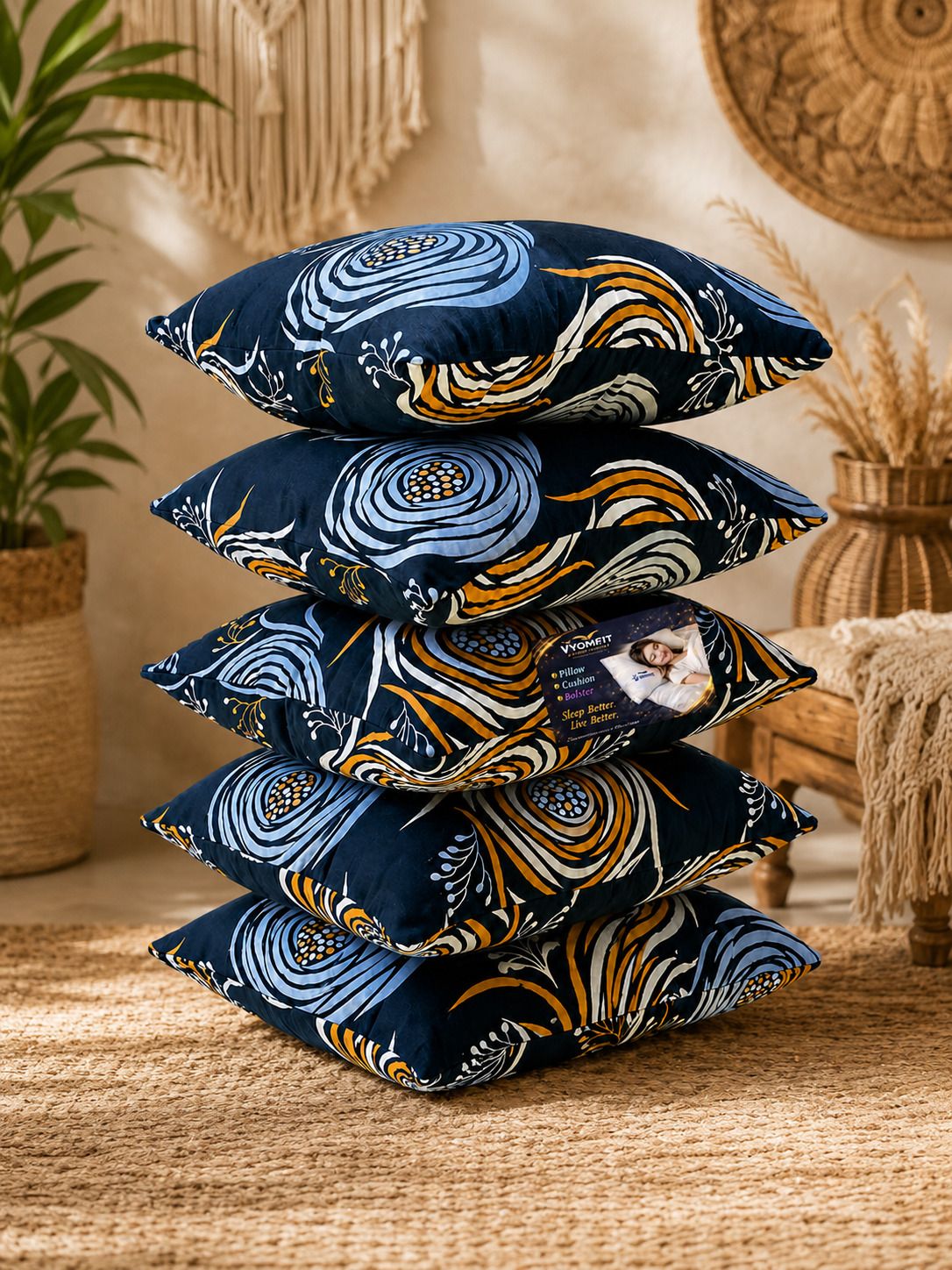 vyomfit Microfibre Cushion Pack of 5 Printed Premium Cushion Set | (16x16 inch)-picture-37