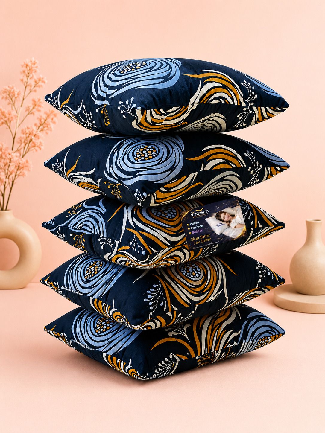 Microfibre Cushion Pack of 5 Printed Premium Cushion Set | (16x16 inch)-image-45