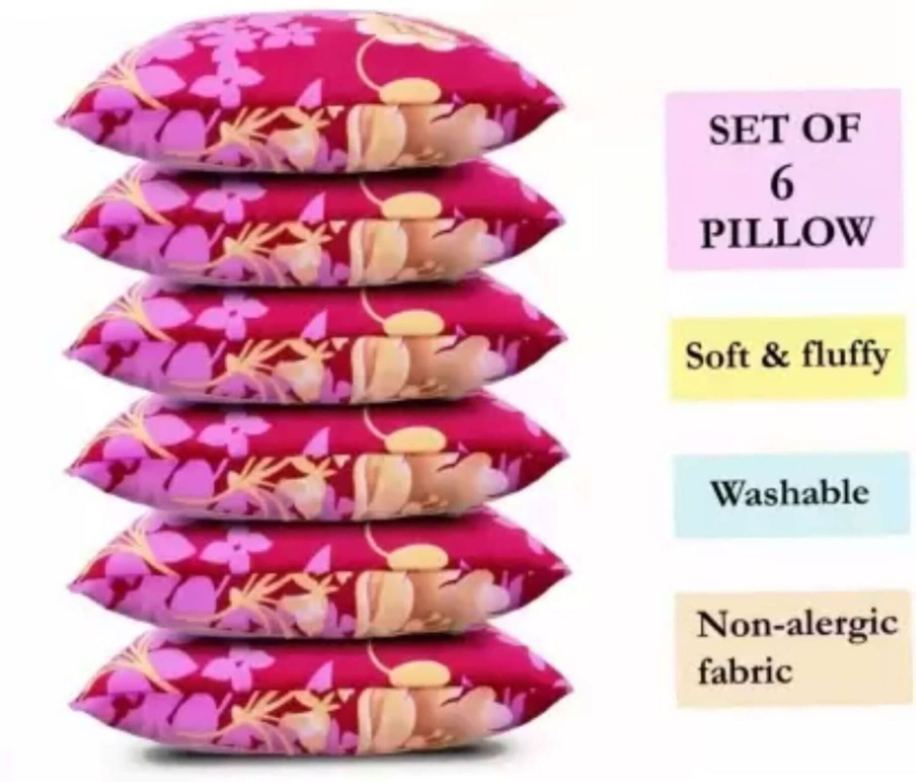 stomia Polyester Fibre Floral Sleeping Pillow Pack of 6-picture-14