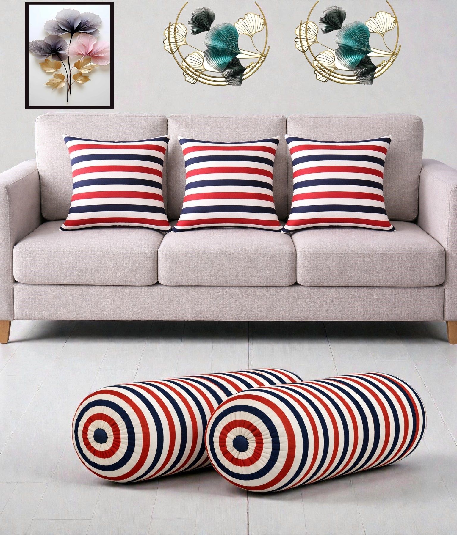 swikon star Microfibre Bolster Pack of 5 Geometric Combo Set Of 3 Cushion And 2 Bolster-picture-9