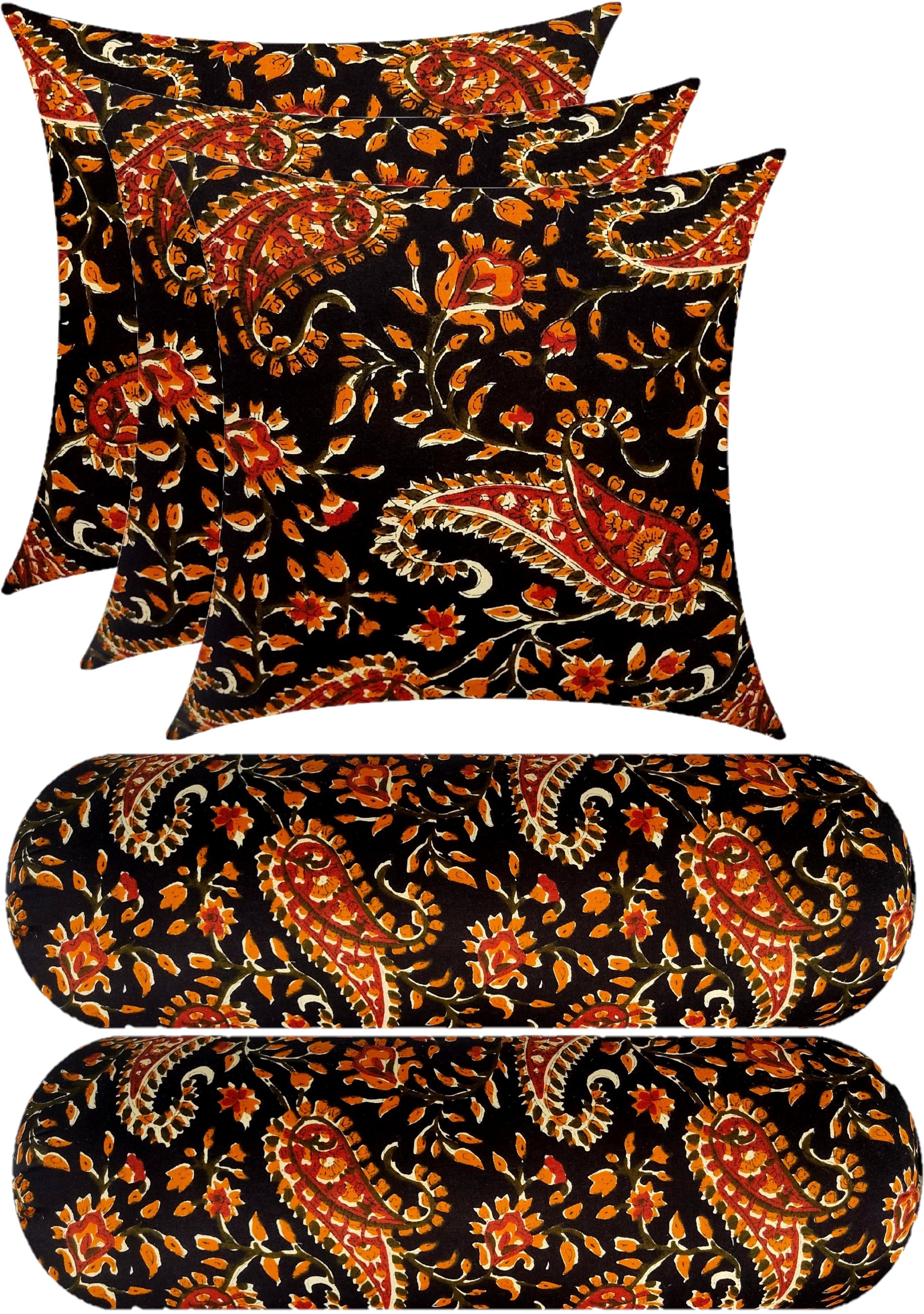 gkm Combo Set Of 3 Cushion And 2 Microfibre Floral Bolster Pack of 5-picture-24