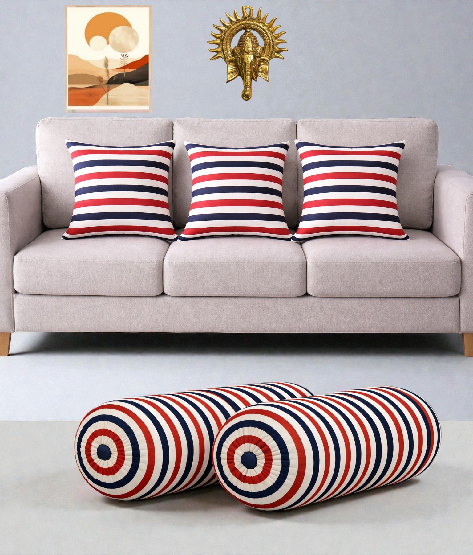 swikon star Microfibre Bolster Pack of 5 Geometric Combo Set Of 3 Cushion And 2 Bolster-picture-9