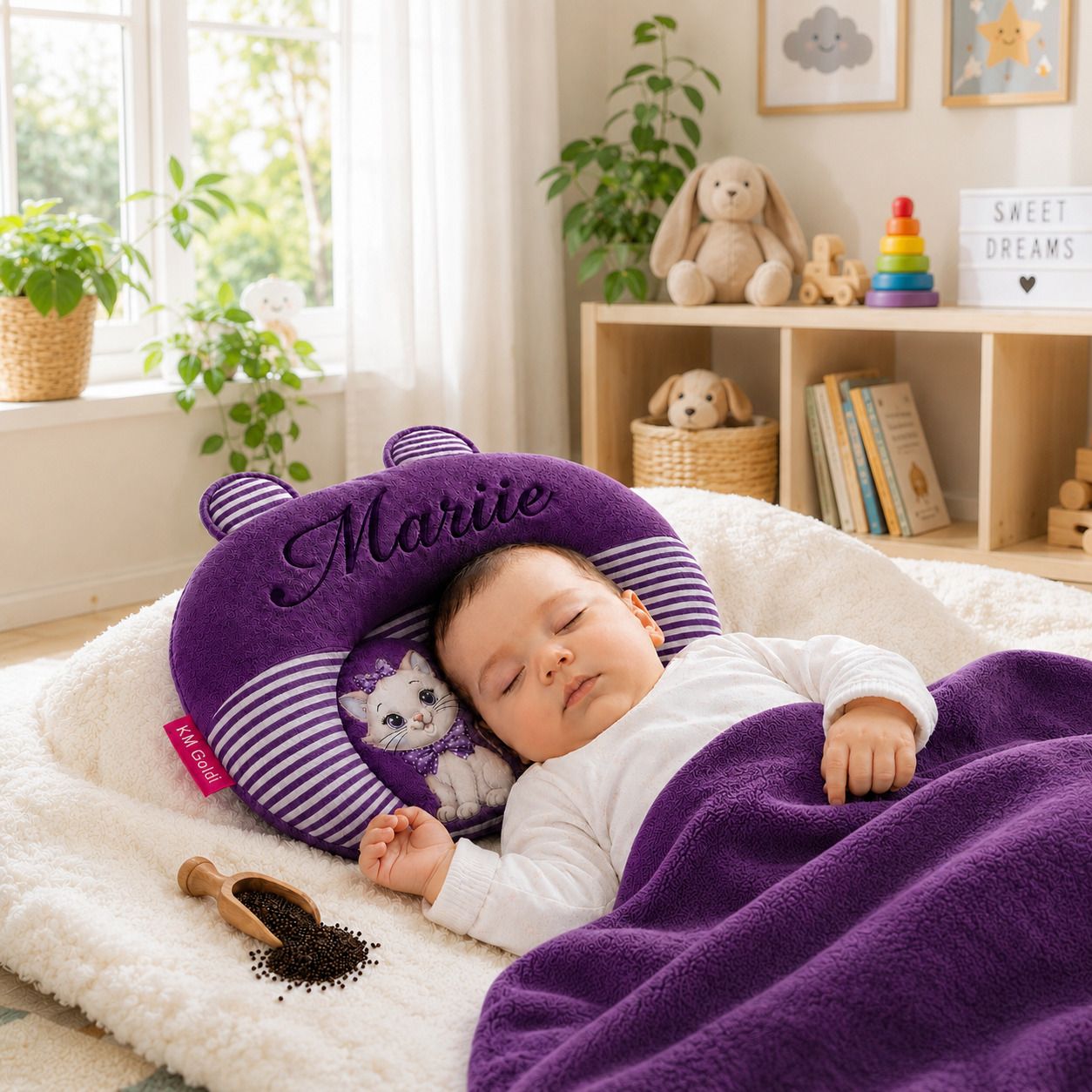 km goldi Mustard Seeds, Cotton Baby Pillow Pack of 1 Toons & Characters Rai Mustard Baby Pillow Cat M01-picture-10