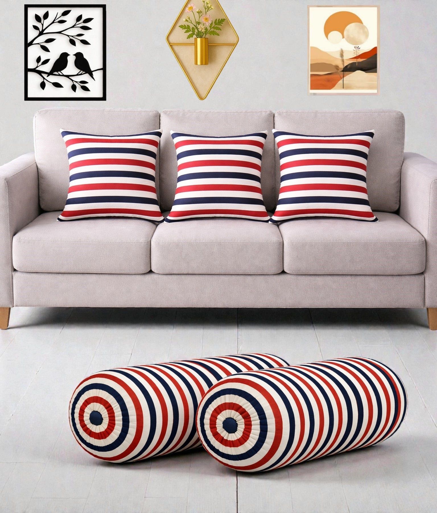 changers Microfibre Bolster Pack of 5 Floral Combo Set Of 3 Cushion And 2 Bolster-picture-26