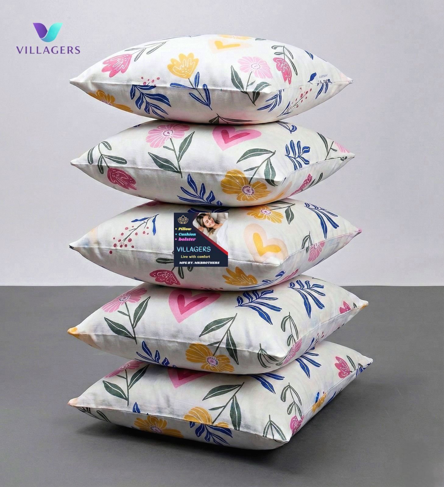 villagers Cotton Cushion Pack of 5 Solid Premium Cushion Set | (16x16 inch)-picture-13