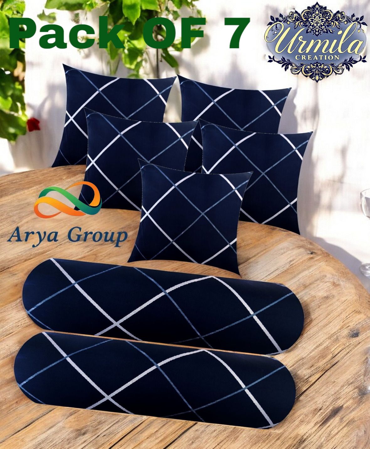 urmila creation 5 Cushion 2 Bolster Microfibre Stripes Bolster Pack of 7-picture-16