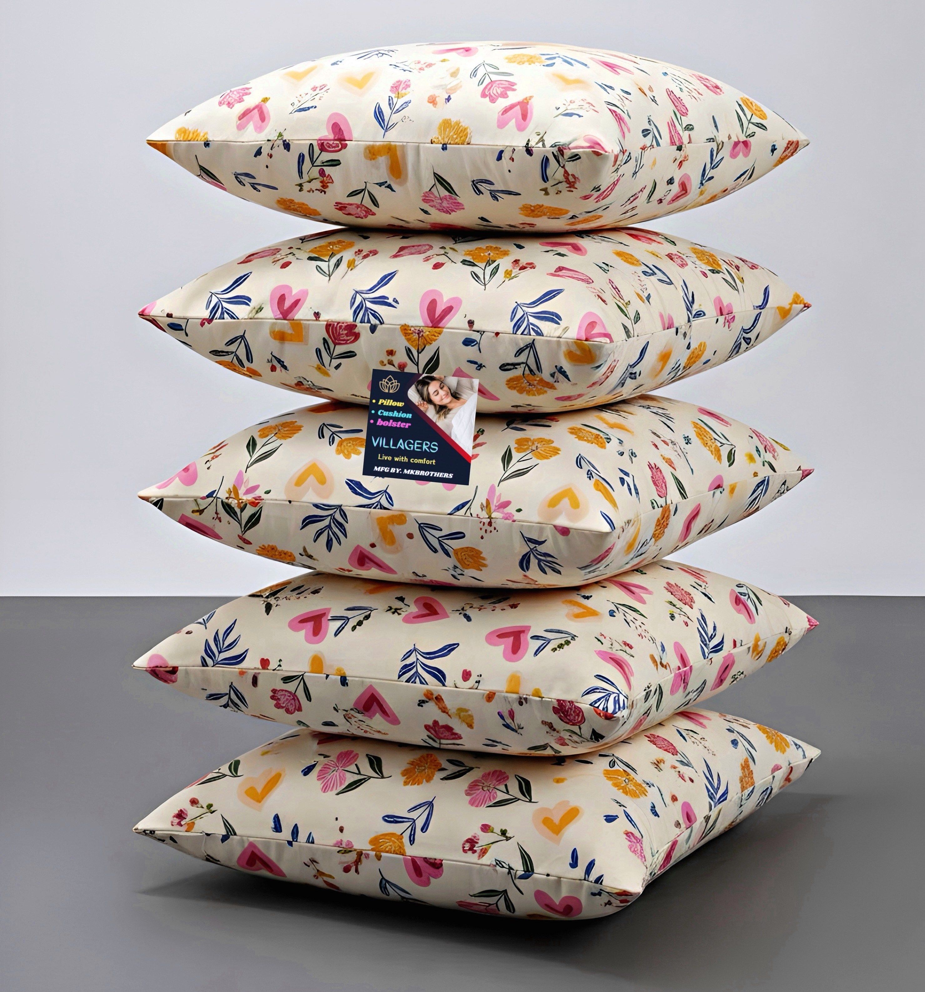 villagers Microfibre Cushion Pack of 5 Floral Premium Cushion Set | (16x16 inch)-picture-23