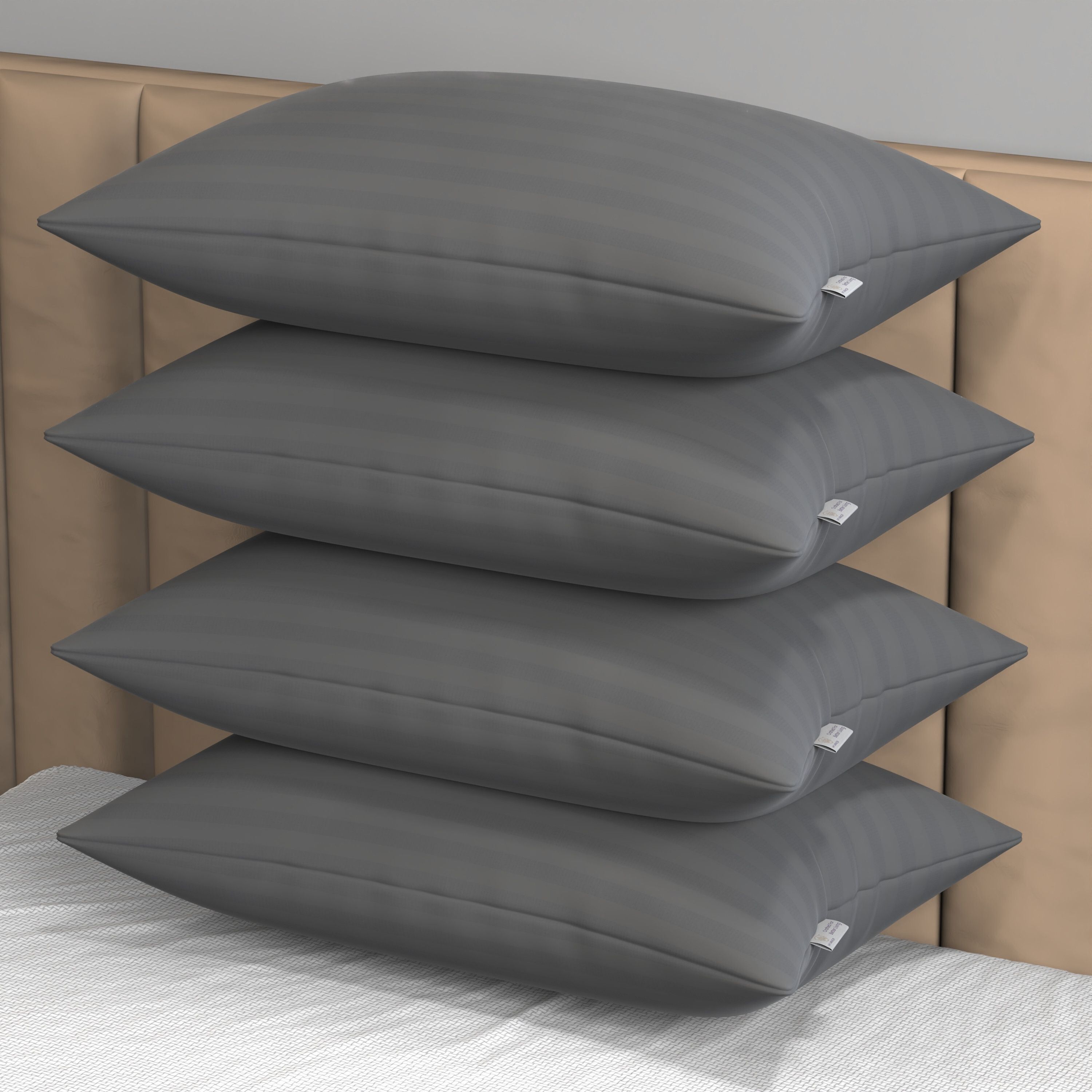 Soft and Fluffy Microfiber Pillow Height Adjustable with Inner Cover, 41x61 cm, Microfibre Stripes Sleeping Pillow Pack of 4-image-18