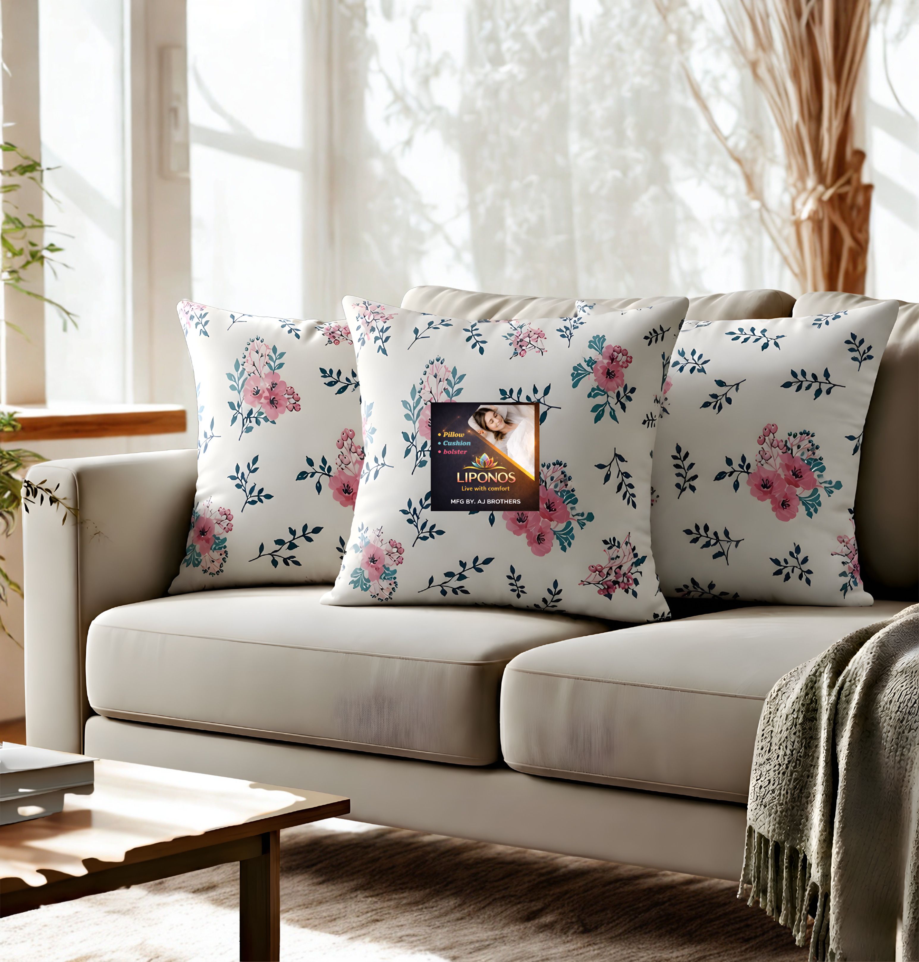 liponos Microfibre Cushion Pack of 3 Floral Premium Cushion Set (16x16 inch)-picture-14