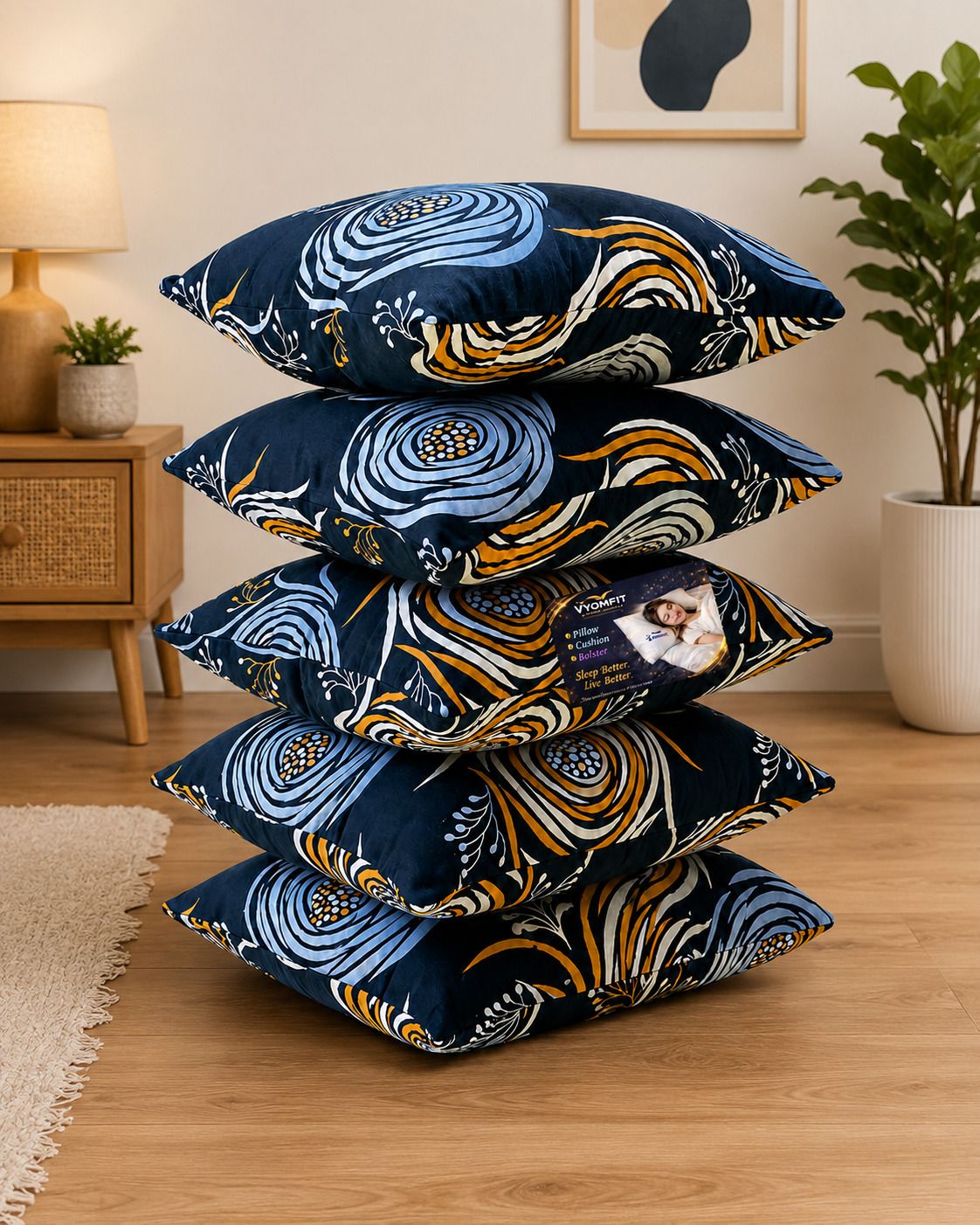 vyomfit Microfibre Cushion Pack of 5 Printed Premium Cushion Set | (16x16 inch)-picture-14