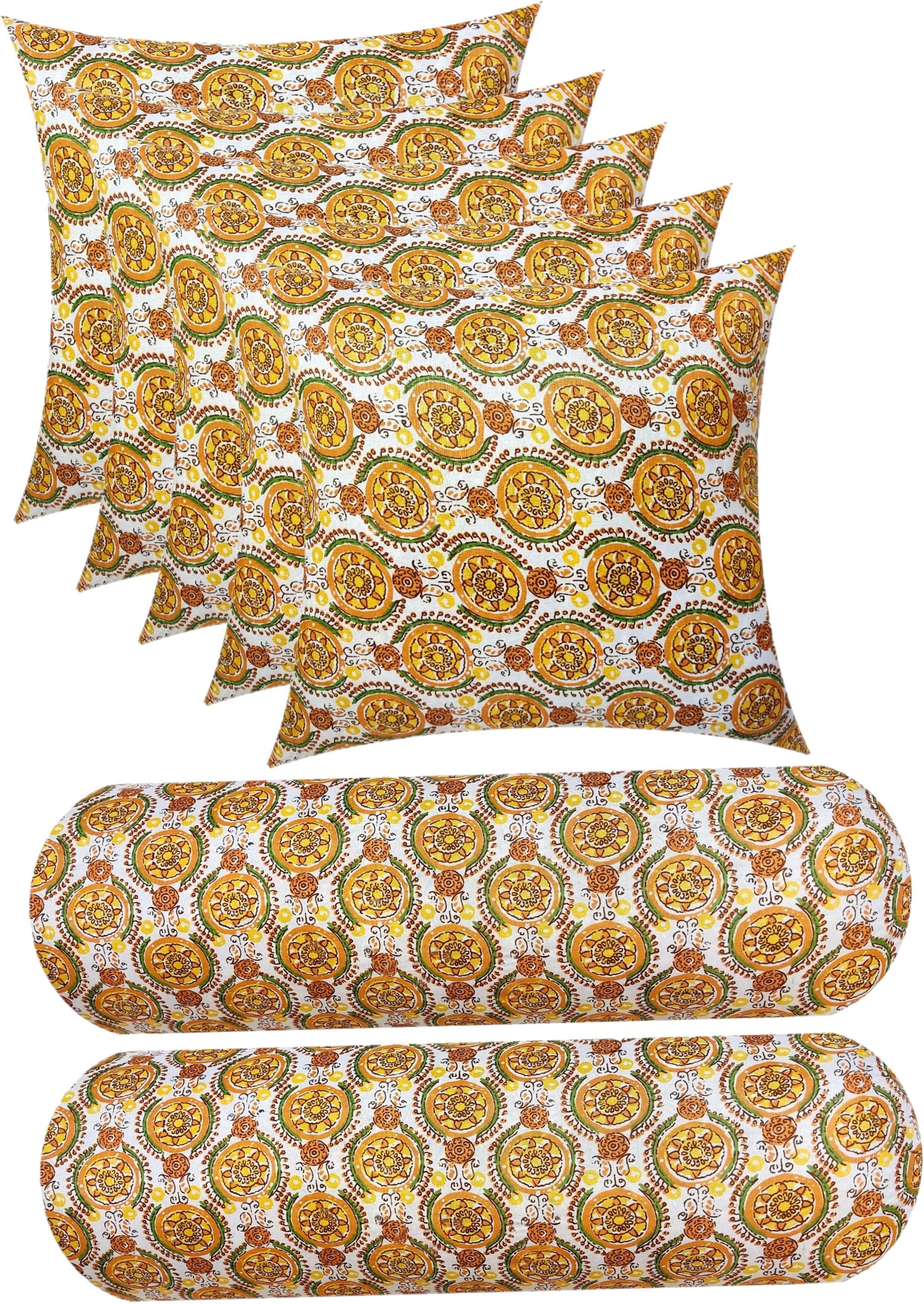 Microfibre Bolster Pack of 7 Floral Combo Set of 5 Cushion And 2-image-12
