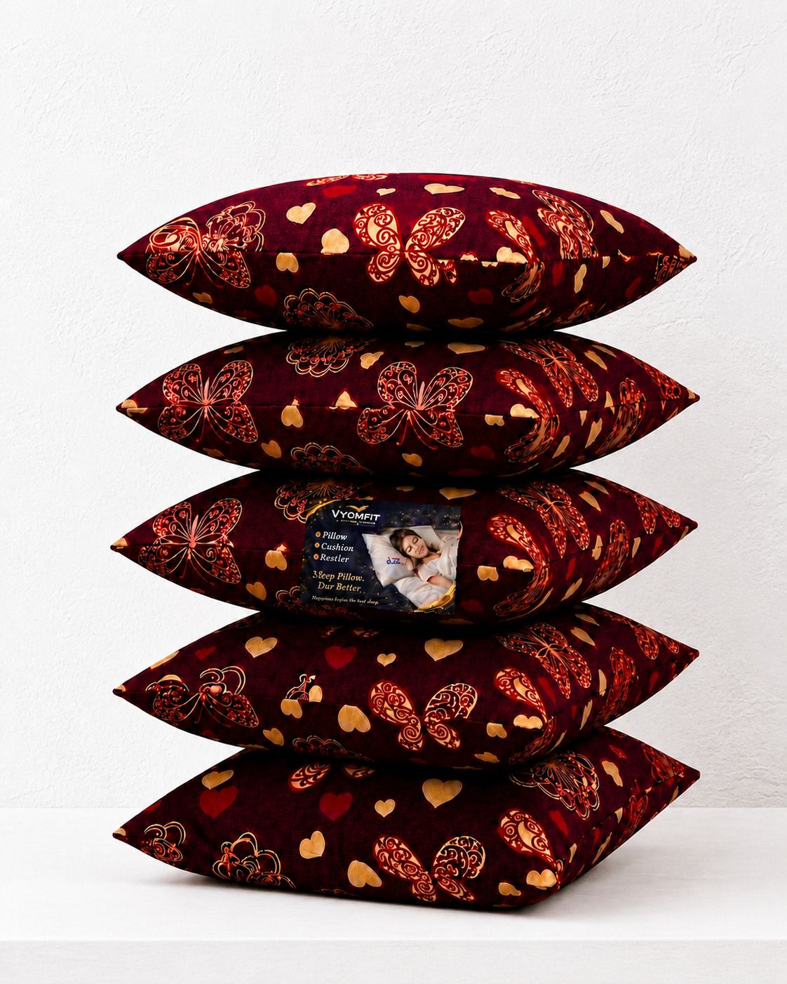Microfibre Cushion Pack of 5 Printed Premium Cushion Set | (16x16 inch)-image-34