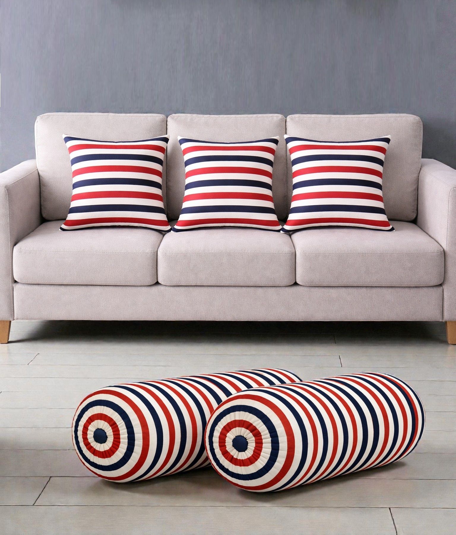 swikon star Microfibre Bolster Pack of 5 Stripes Combo Set Of 3 Cushion And 2 Bolster-picture-41
