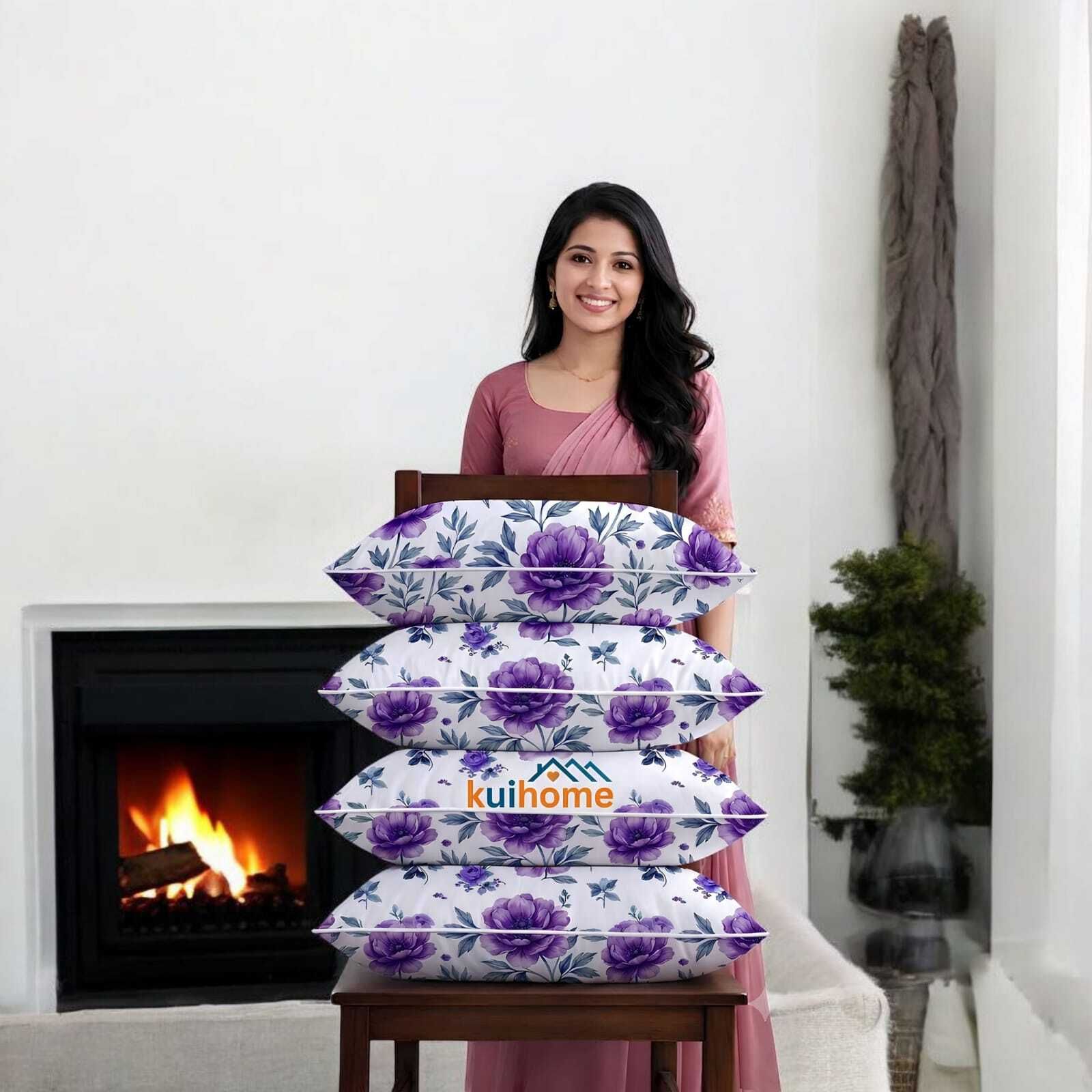 kuihome Polyester Fibre, Microfibre Sleeping Pillow Pack of 4 Abstract Premium-picture-5