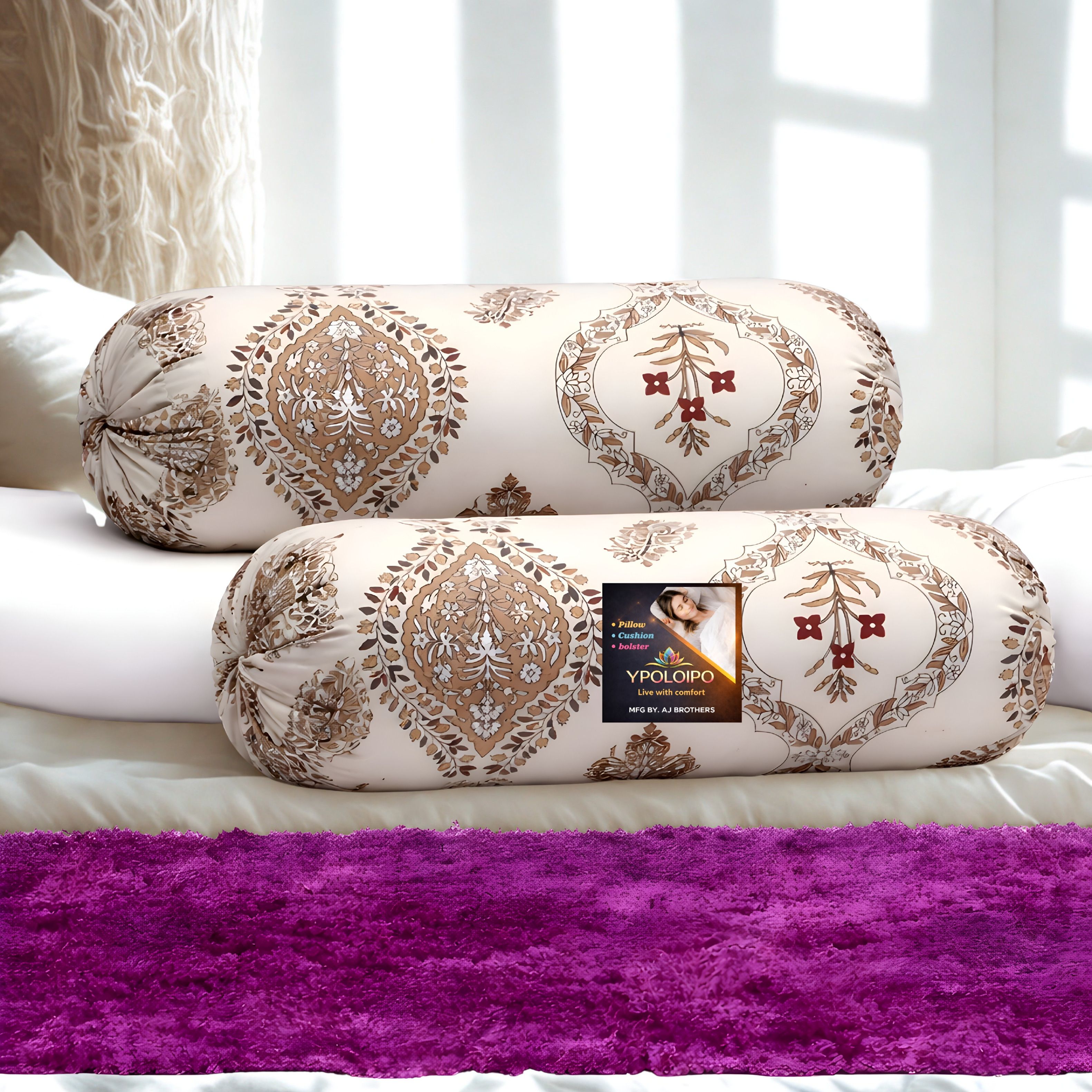 Microfibre Bolster Pack of 2 Floral Premium Bolster Set-image-20