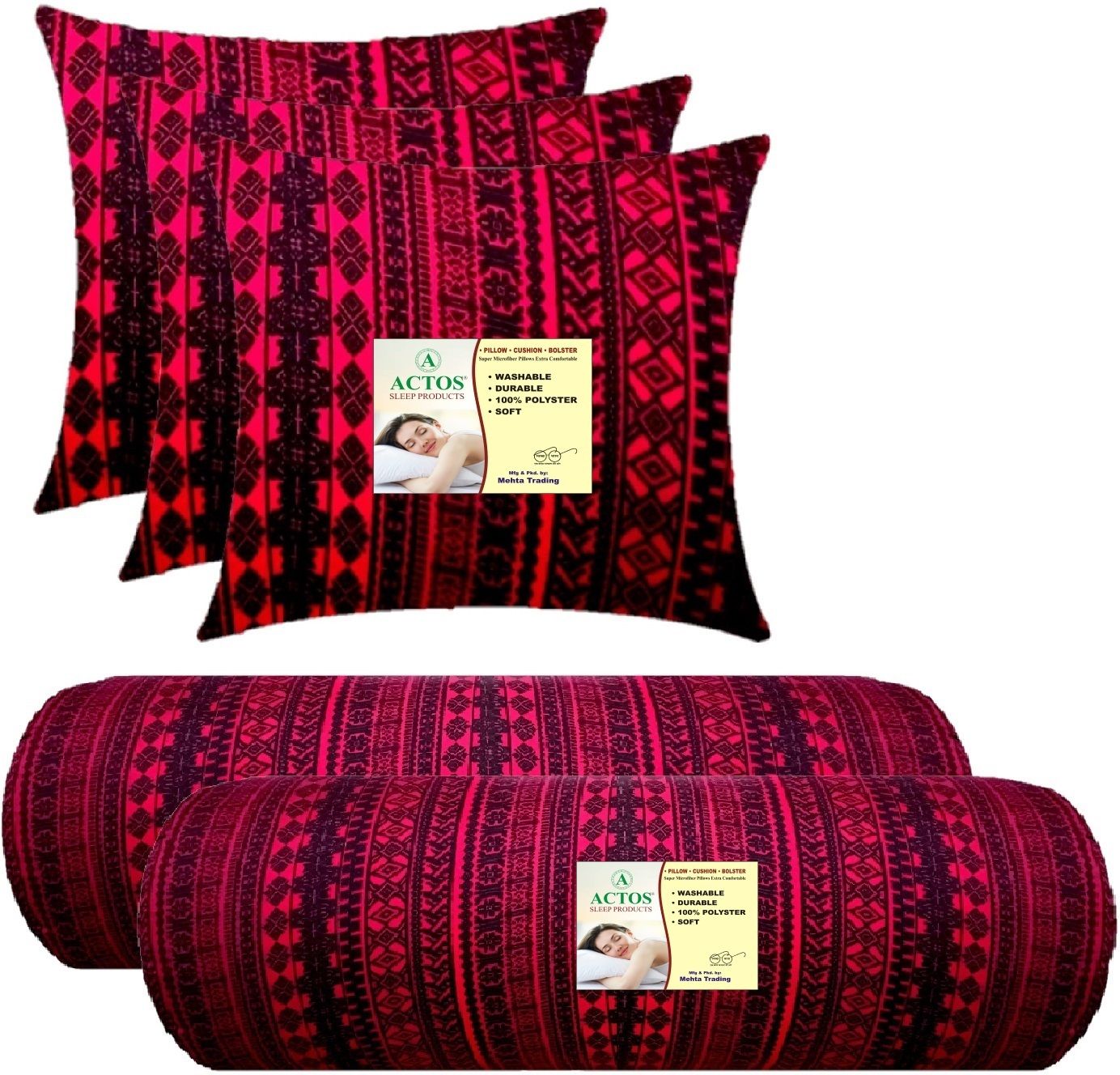 3 Cushion And 2 Microfibre Geometric Bolster Pack of 5-image-40