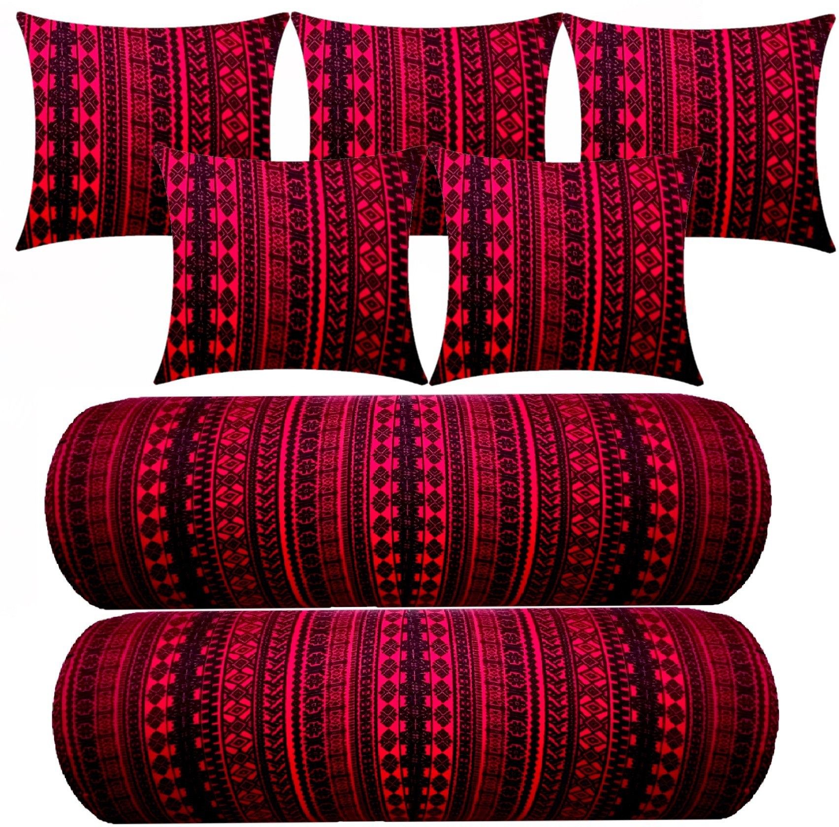 Combo Set Of 5 Cushion 2 Microfibre Geometric Bolster Pack of 7-image-20