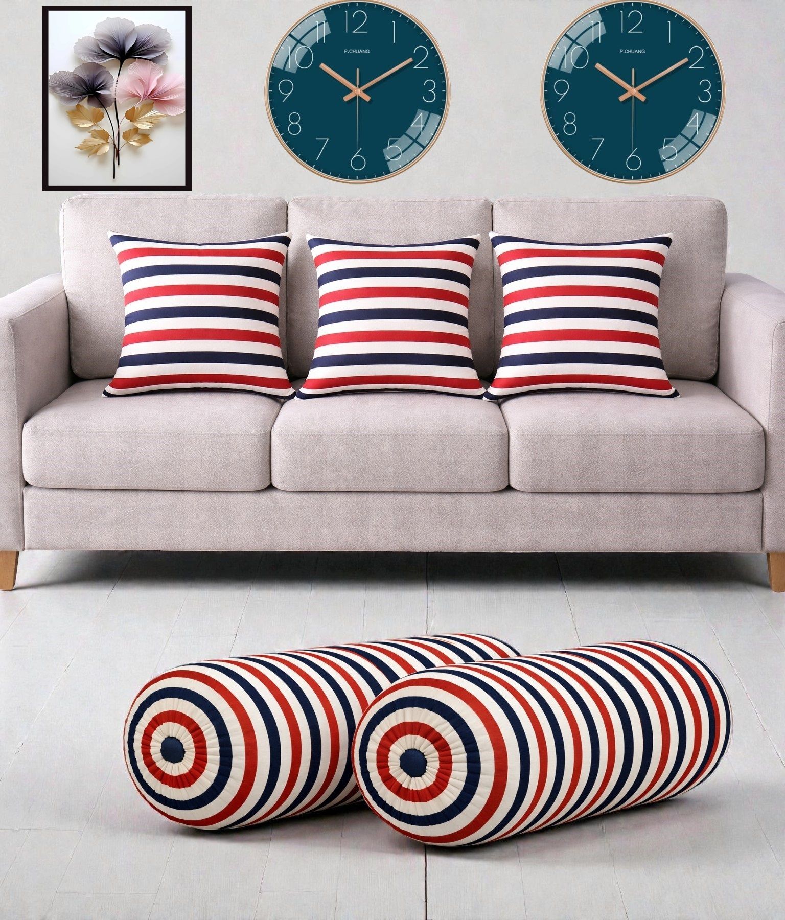 swikon star Microfibre Bolster Pack of 5 Geometric Combo Set Of 3 Cushion And 2 Bolster-picture-21
