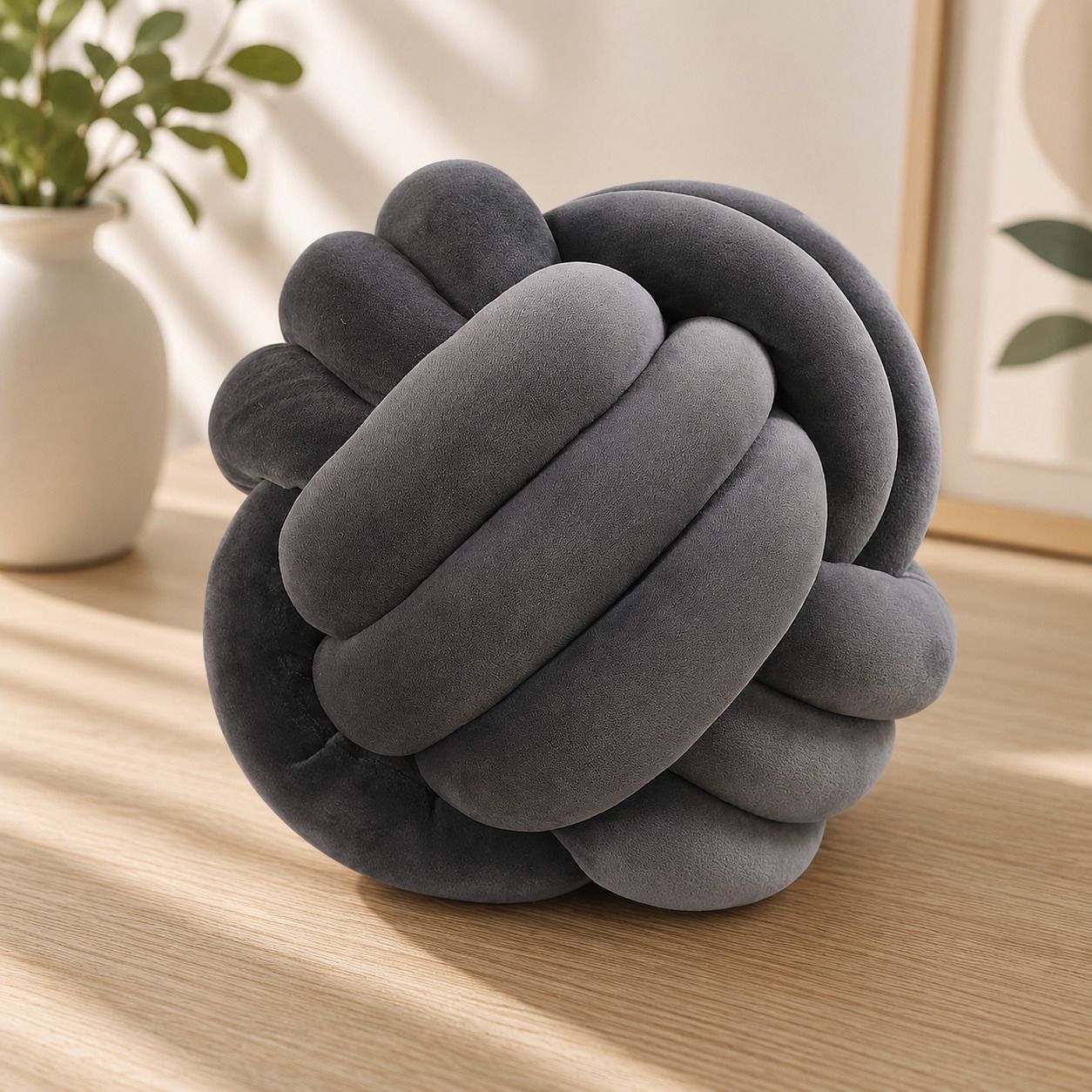 Cotton Cushion Pack of 1 Solid Knot Ball Throw Pillow-image-3
