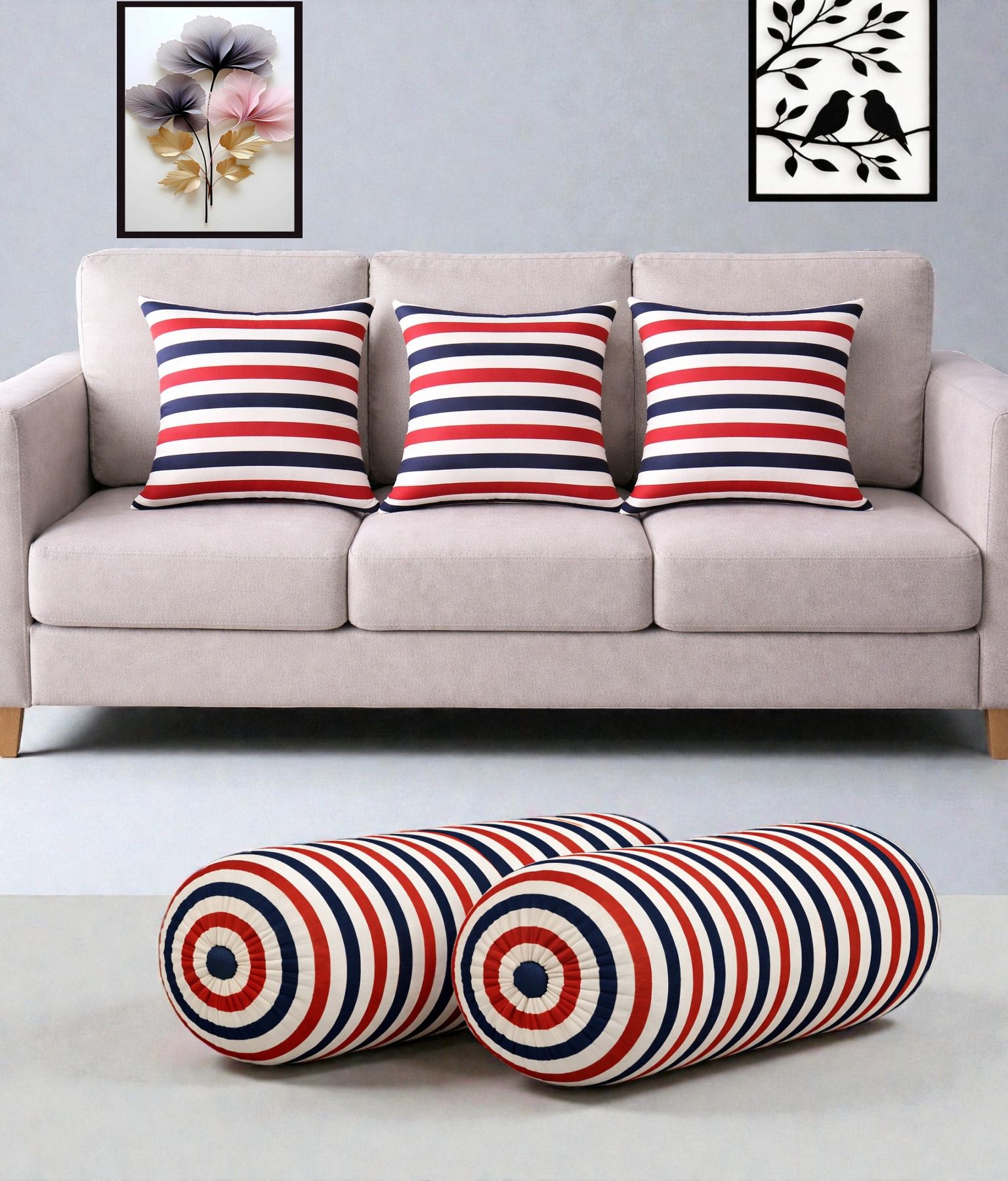 swikon star Microbeads Bolster Pack of 5 Geometric Combo Set Of 3 Cushion And 2 Bolster-picture-29