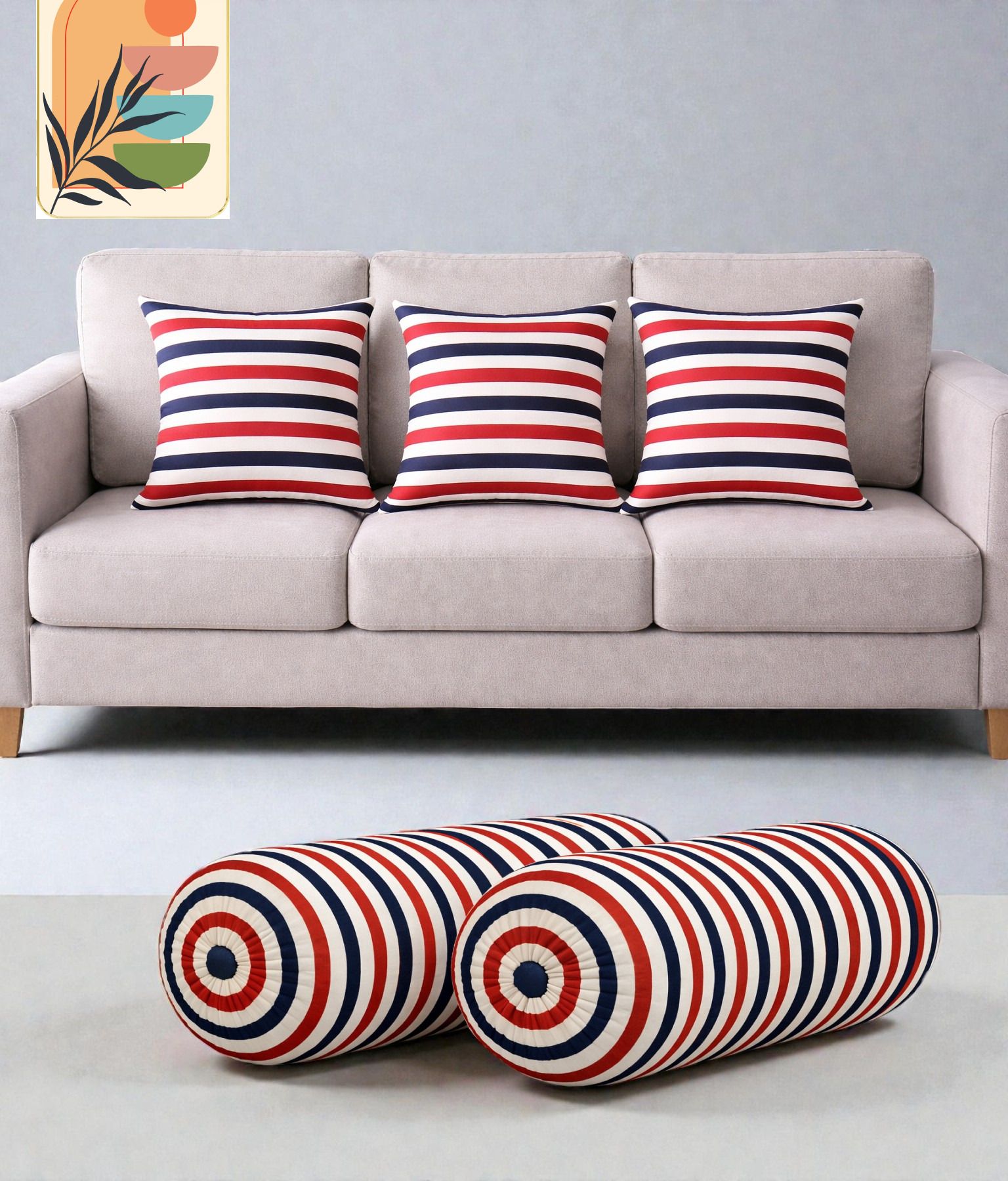 swikon star Microfibre Bolster Pack of 5 Stripes Combo Set Of 3 Cushion And 2 Bolster-picture-48