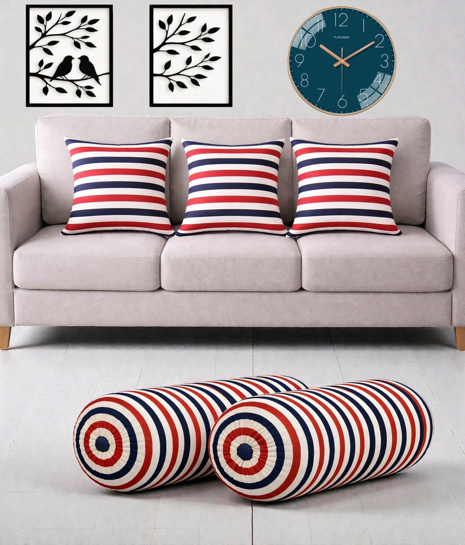 actos Microfibre Bolster Pack of 5 Geometric Combo Set Of 3 Cushion And 2 Bolster-picture-37