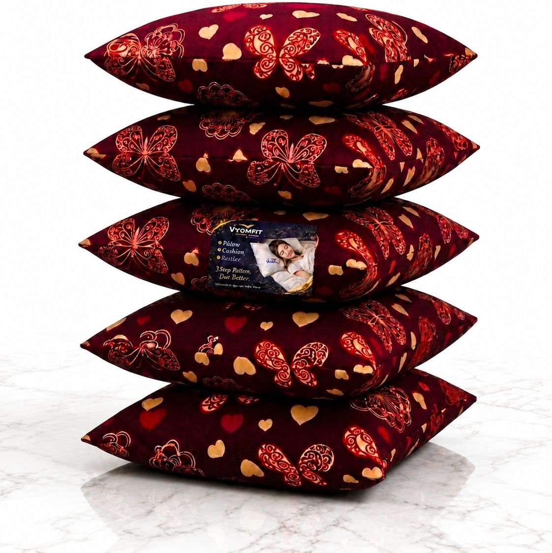 Microfibre Cushion Pack of 5 Printed Premium Cushion Set | (16x16 inch)-image-47