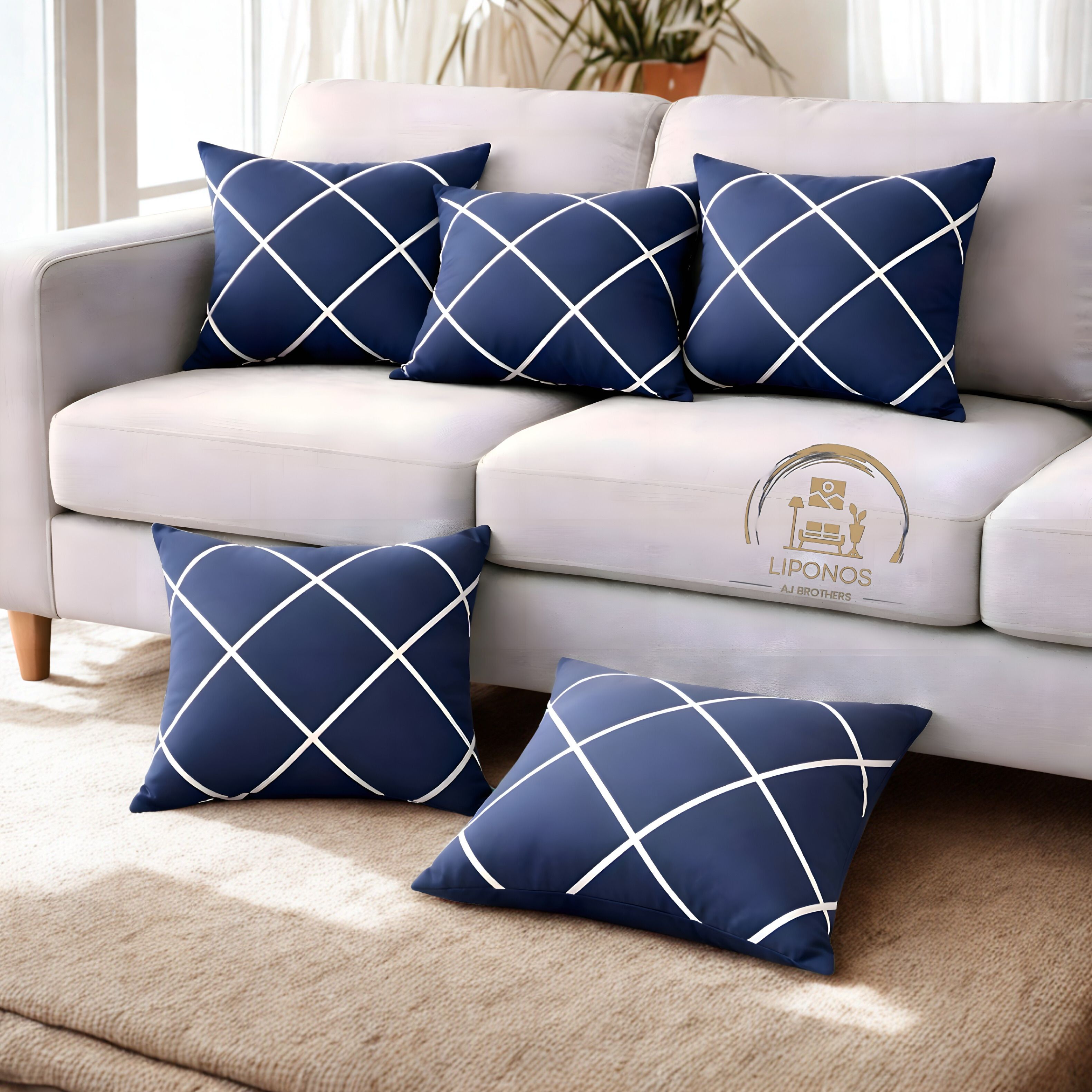 liponos Microfibre Cushion Pack of 5 Abstract Premium Cushion Set (16x16 inch)-picture-16