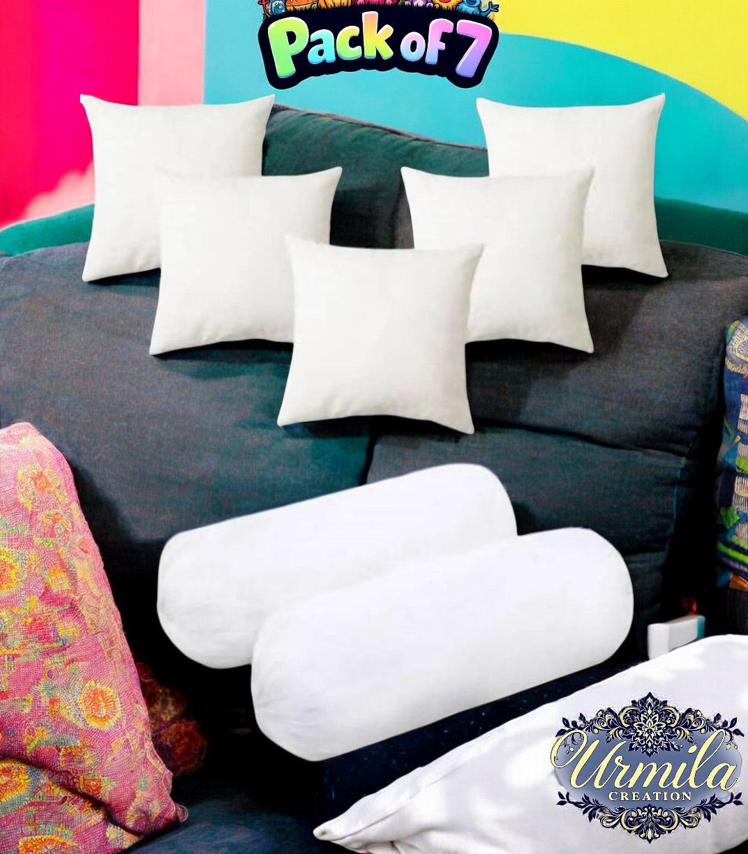 urmila creation 2 Bolester 5 Cushion Microfibre Stripes Bolster Pack of 7-picture-12