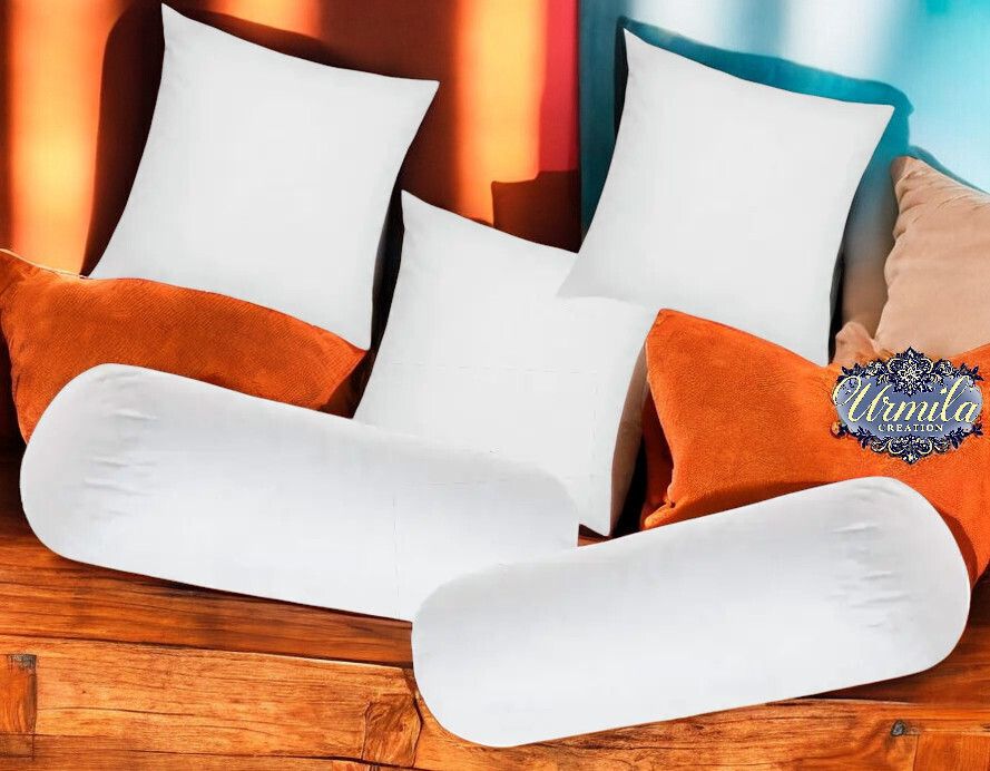 Diwan Set Of 3 Cushion & 2 Microfibre Solid Bolster Pack of 5-image-32