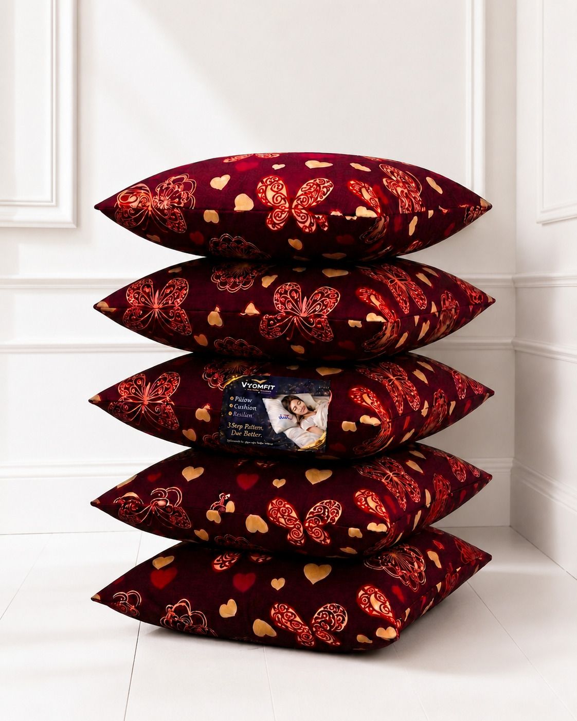 Microfibre Cushion Pack of 5 Printed Premium Cushion Set | (16x16 inch)-image-40
