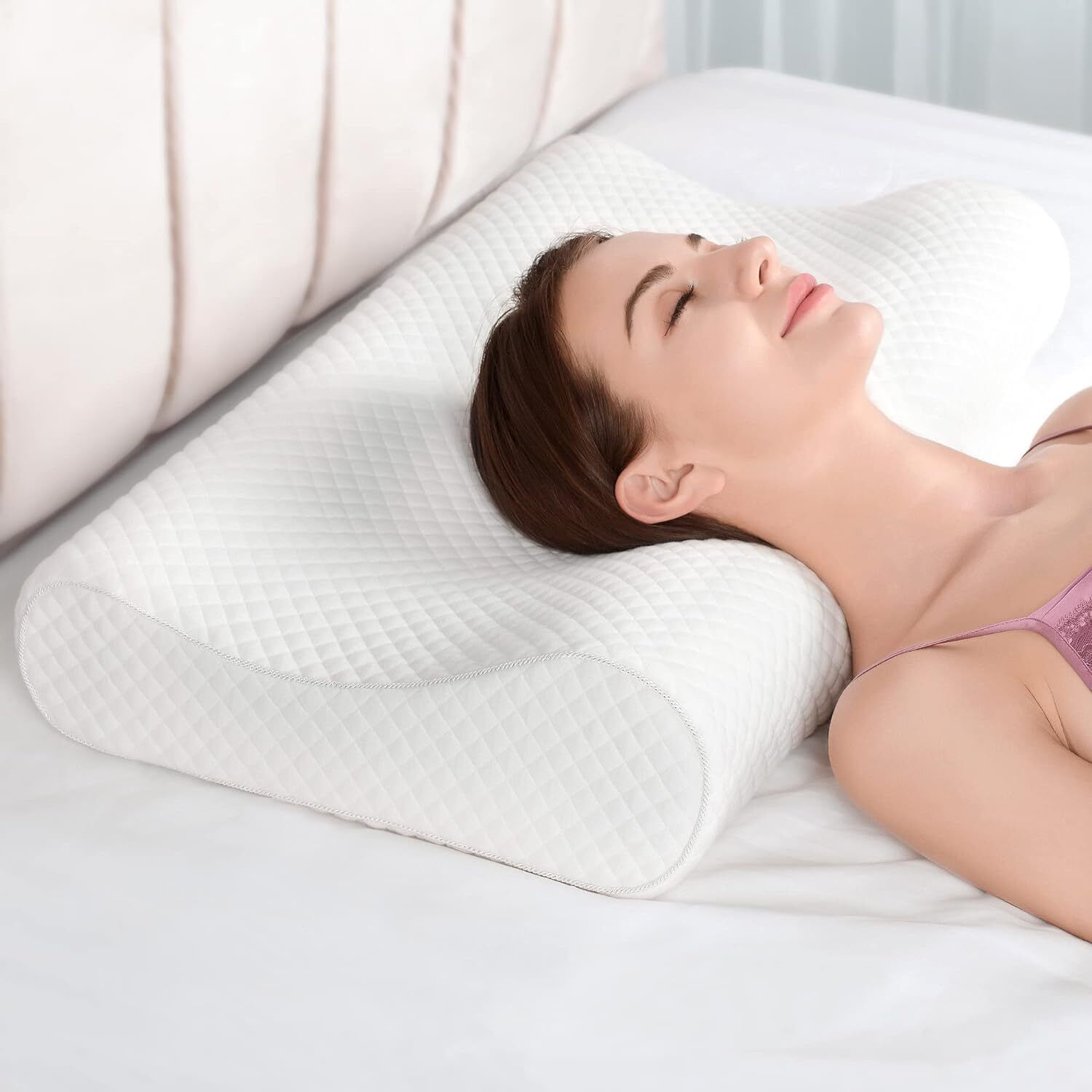 Memory Foam, Cotton Orthopaedic Pillow Pack of 0 Solid Cervical Contour Memory Foam Pillow / Stomache / Side Sleepers / Anti-Snoring-image-30