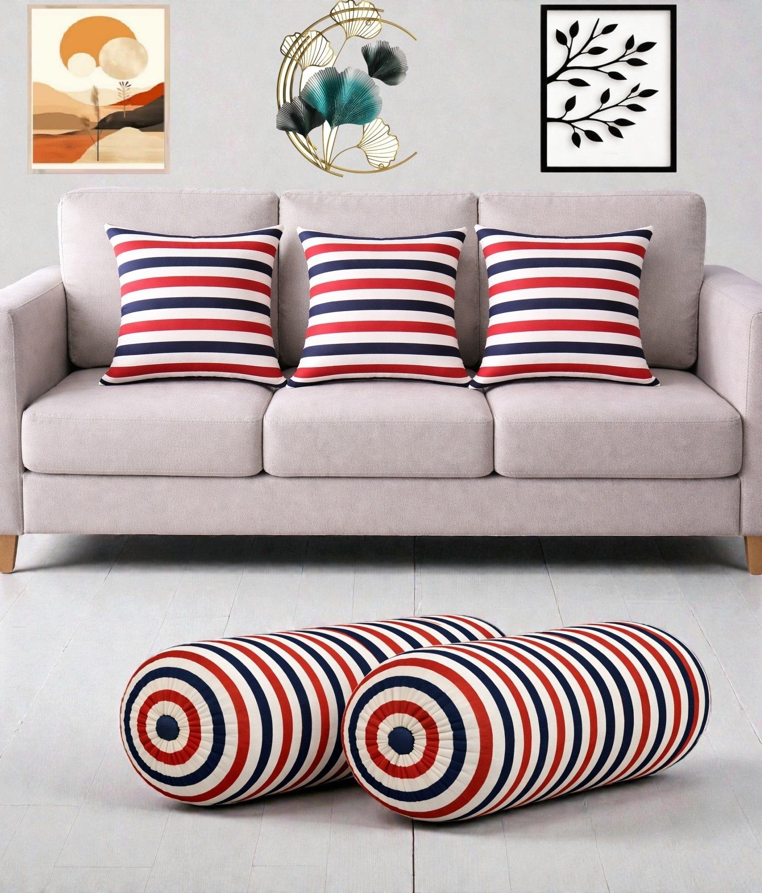 gkm Microfibre Bolster Pack of 5 Floral Combo Set Of 3 Cushion And 2 Bolster-picture-33