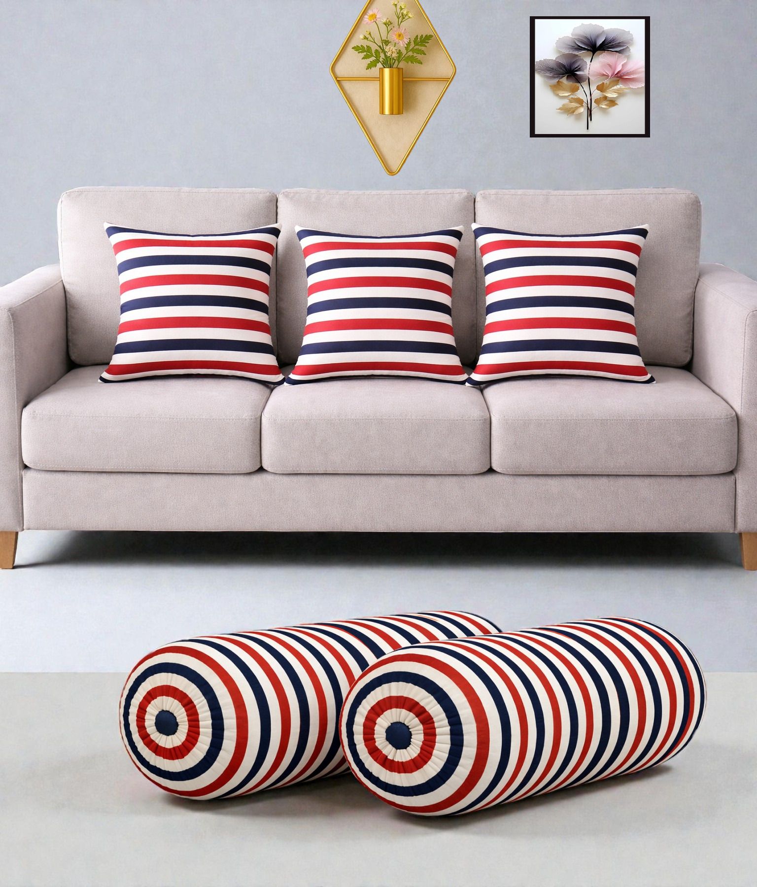 changers Microfibre Bolster Pack of 5 Floral Combo Set Of 3 Cushion And 2 Bolster-picture-7