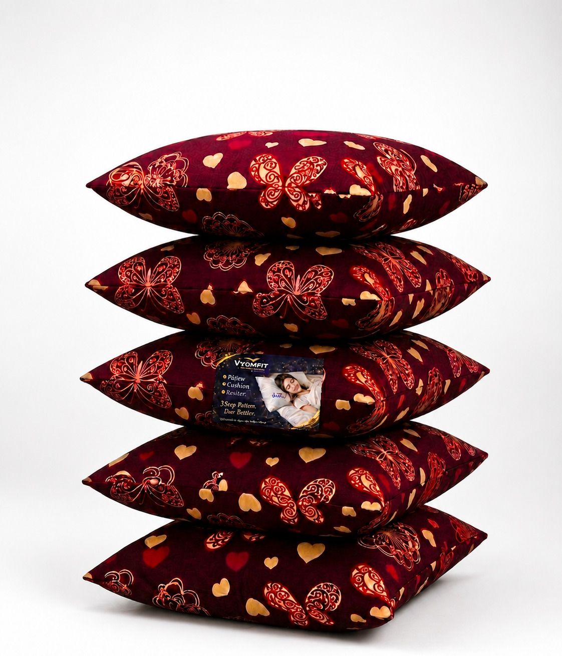 Microfibre Cushion Pack of 5 Printed Premium Cushion Set | (16x16 inch)-image-49