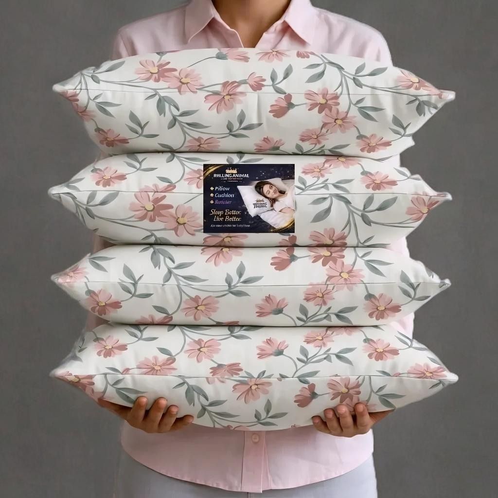 rolling animal Cotton Sleeping Pillow Pack of 4 Floral Premium Pillow Set-picture-12