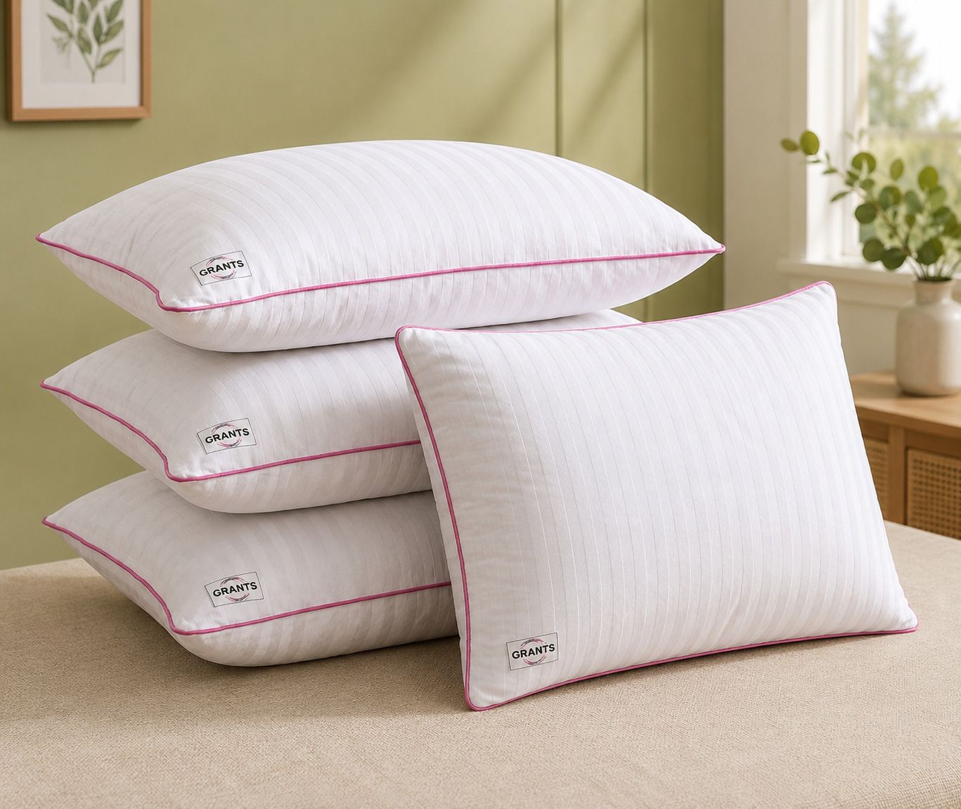 Microfibre Sleeping Pillow Pack of 4 Stripes Height Adjustable Microfiber Pillows, 43.2 X 68.6 cm-image-2