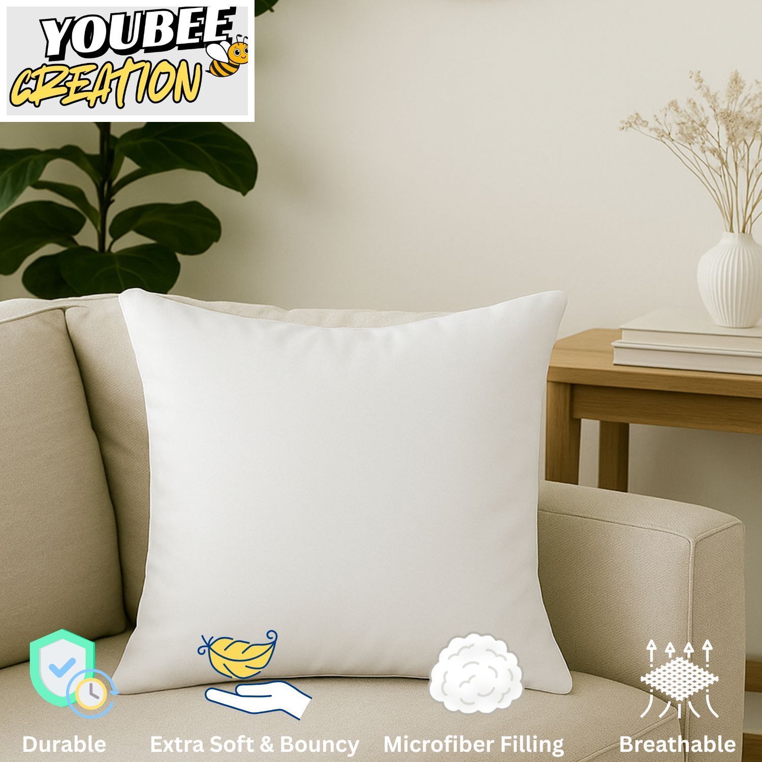 Microfibre Cushion Pack of 1 Solid Soft Square Cushion for Sofa, Living Room Decor 20x20 Inch Throw Pillow-image-39