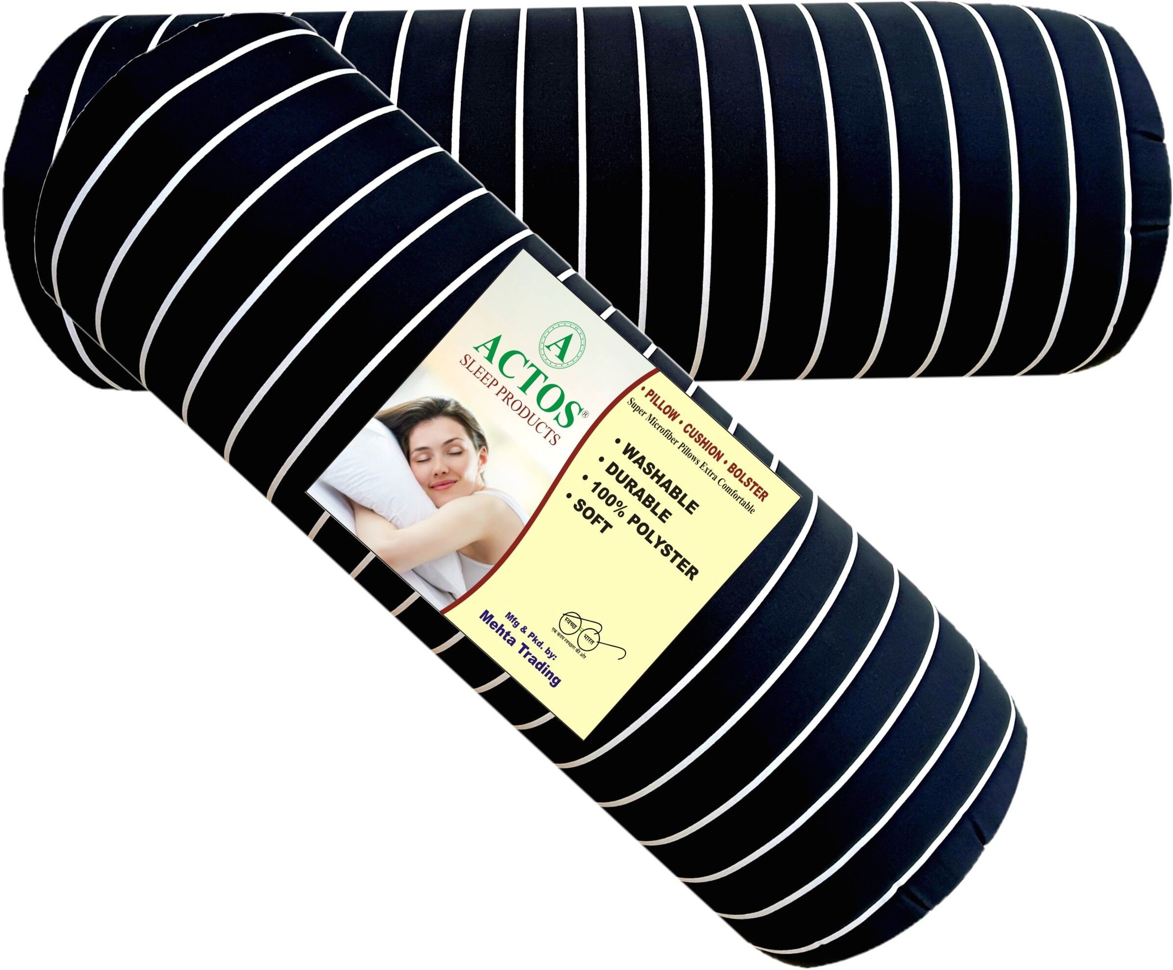 Round Microfibre Stripes Bolster Pack of 2-image-48