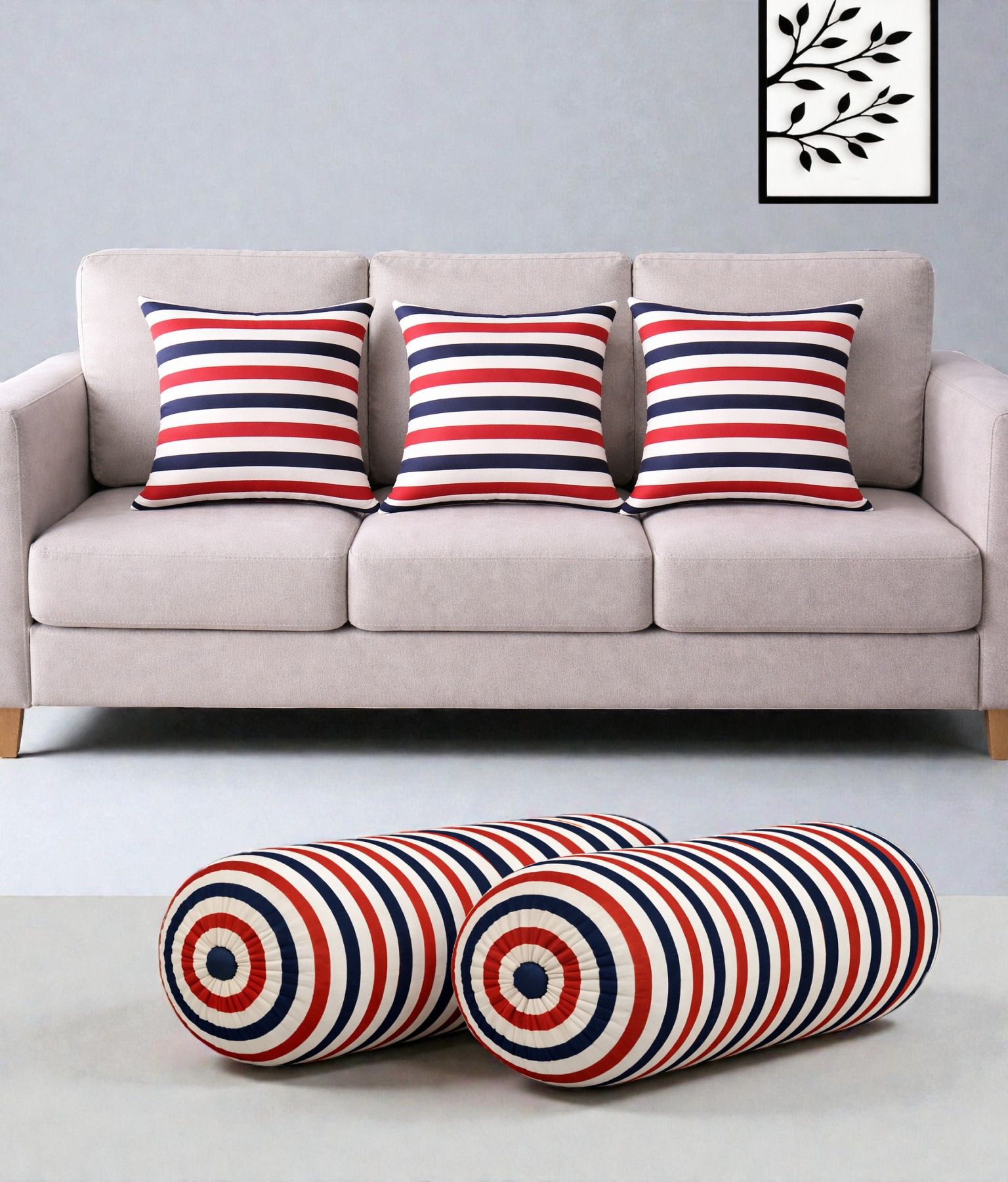 swikon star Microfibre Bolster Pack of 5 Geometric Combo Set Of 3 Cushion And 2 Bolster-picture-12