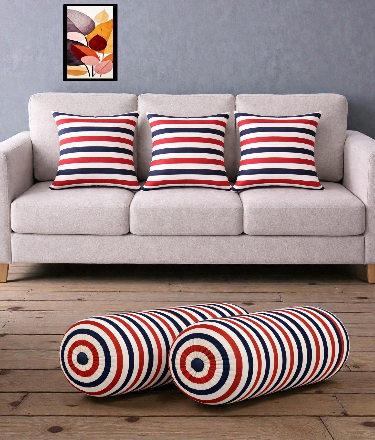 swikon star Microfibre Bolster Pack of 5 Geometric Combo Set Of 3 Cushion And 2 Bolster-picture-49